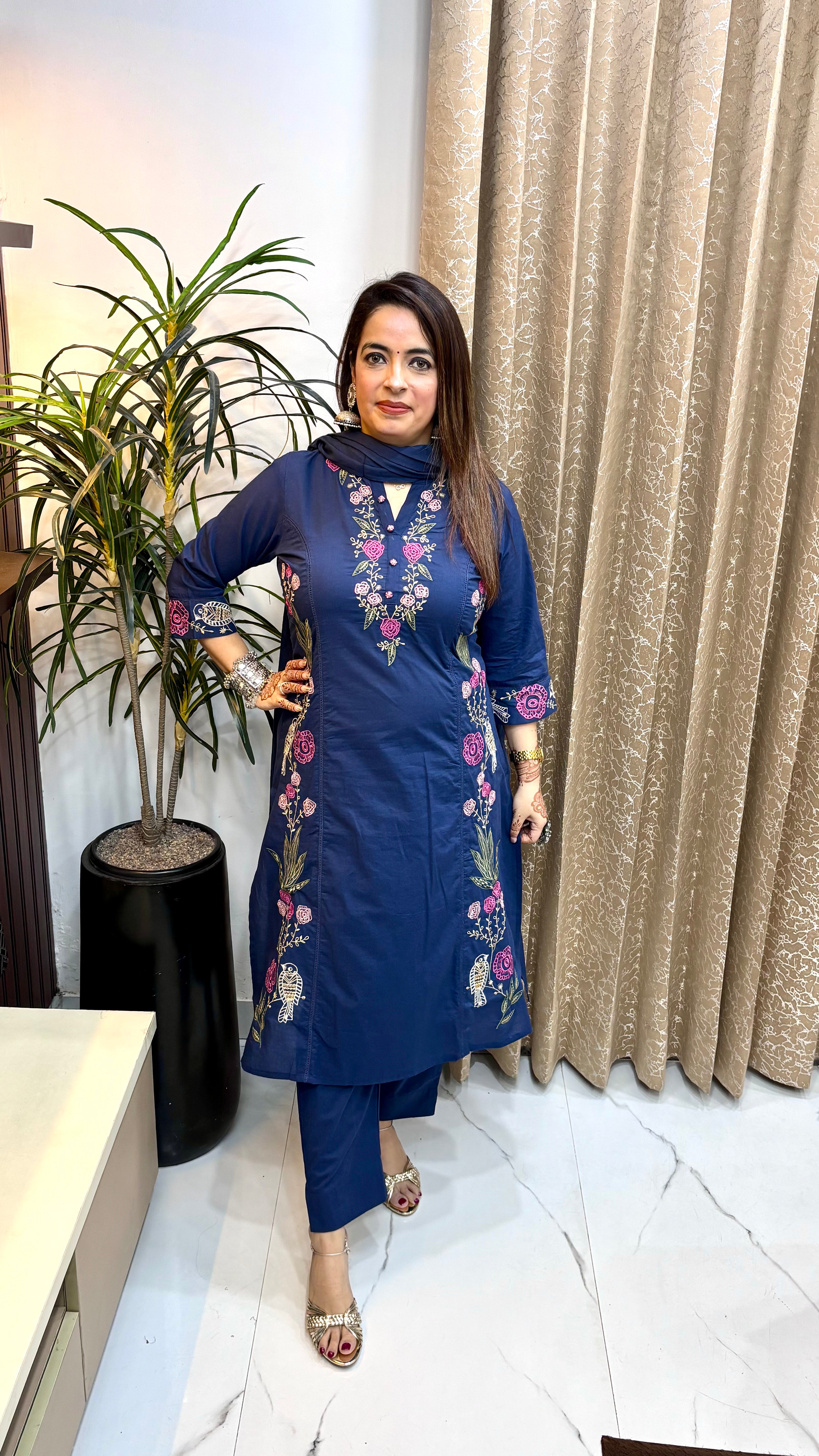 Pure Cotton 3-Piece Suit Set with Fine Embroidery Work & Mulmul Dupatta