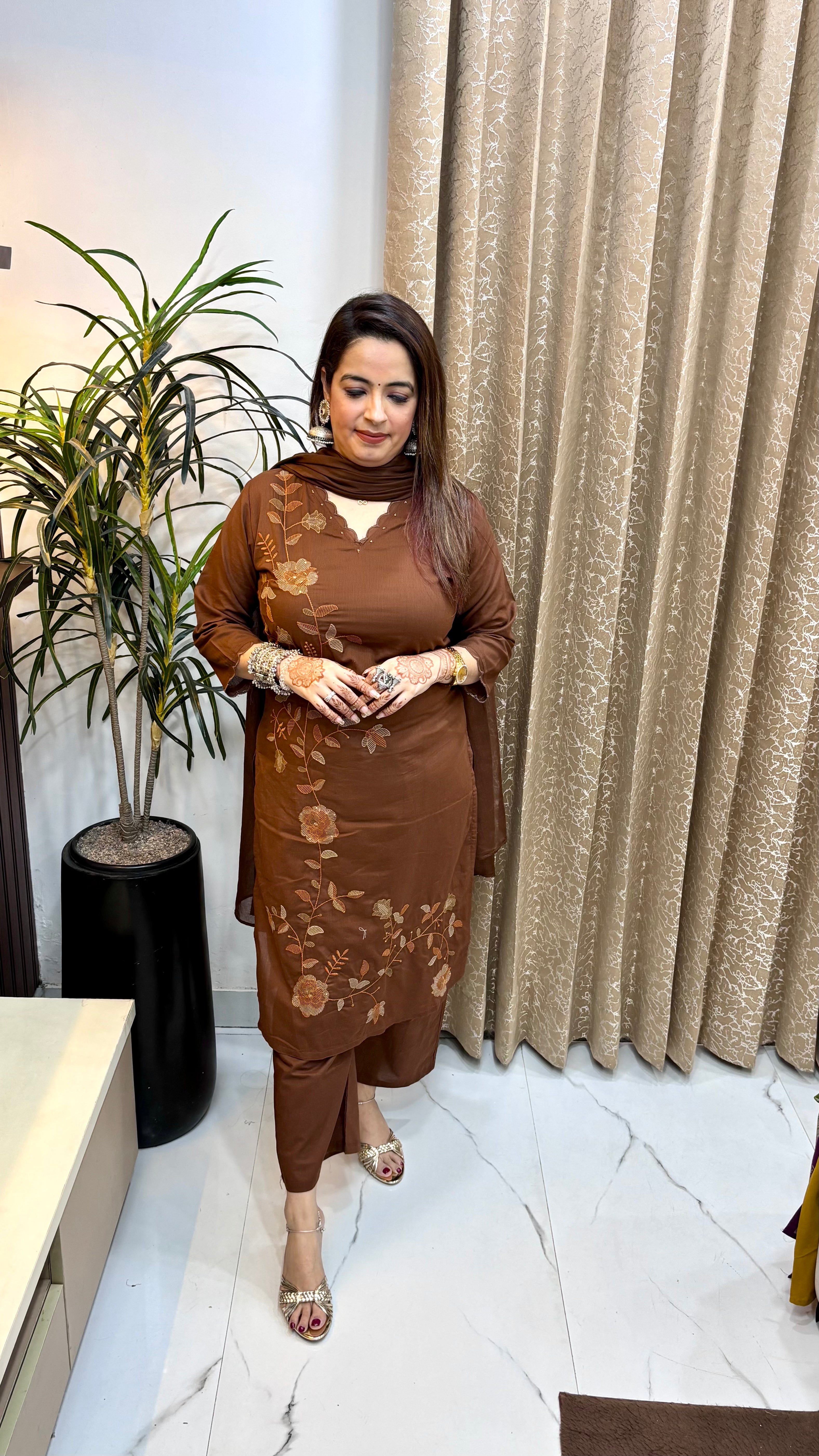 Pure Cotton 3-Piece Suit Set with Cotton Lining & Mulmul Dupatta