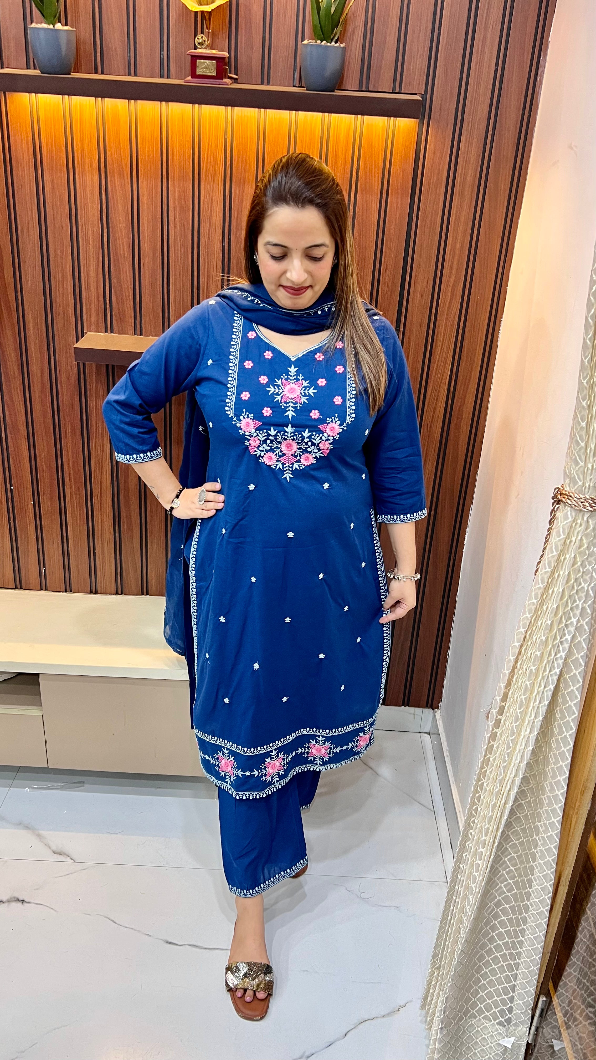 Pure Cotton Office Wear Suit — Mul Cotton Dupatta