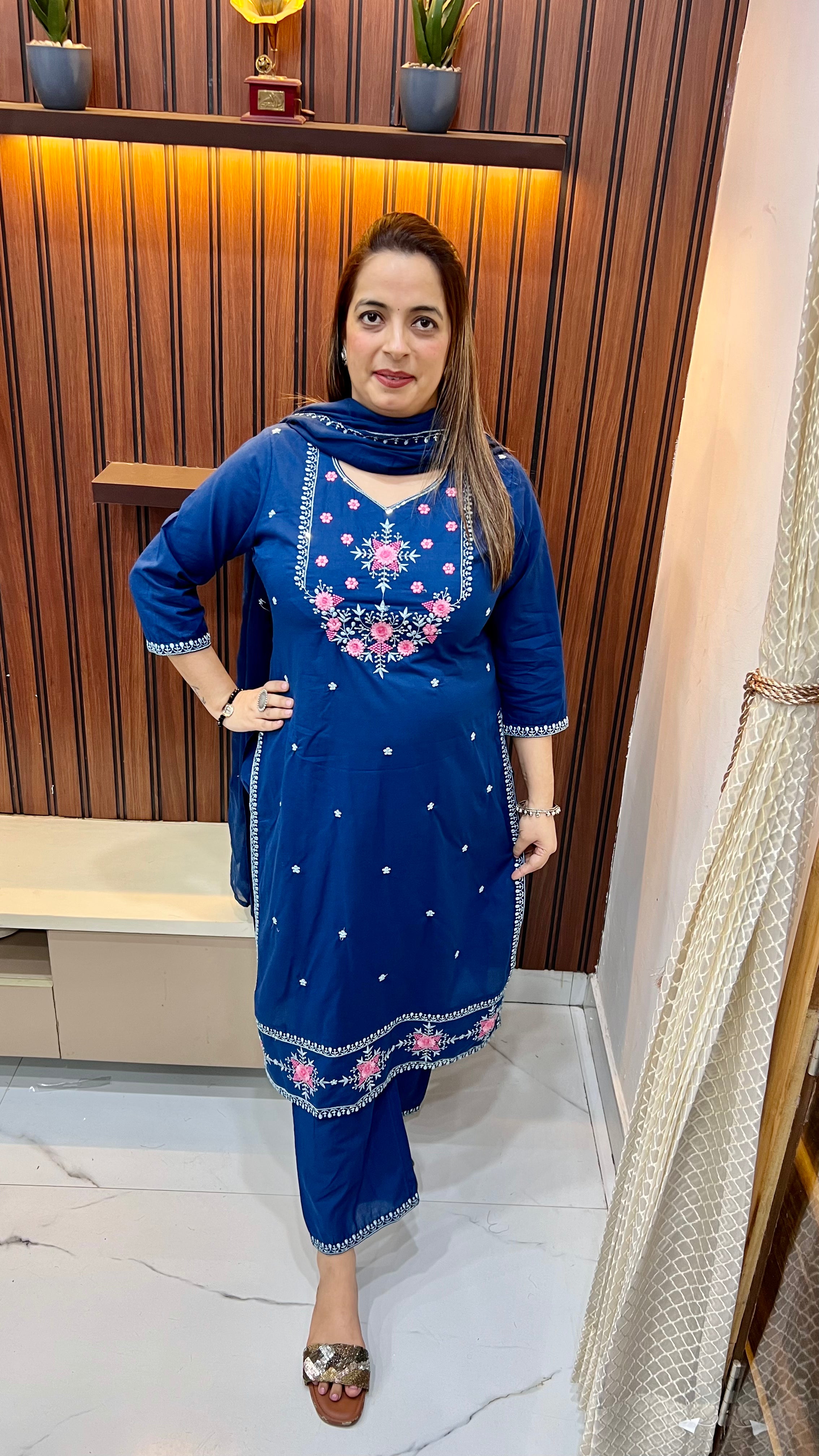 Pure Cotton Office Wear Suit — Mul Cotton Dupatta