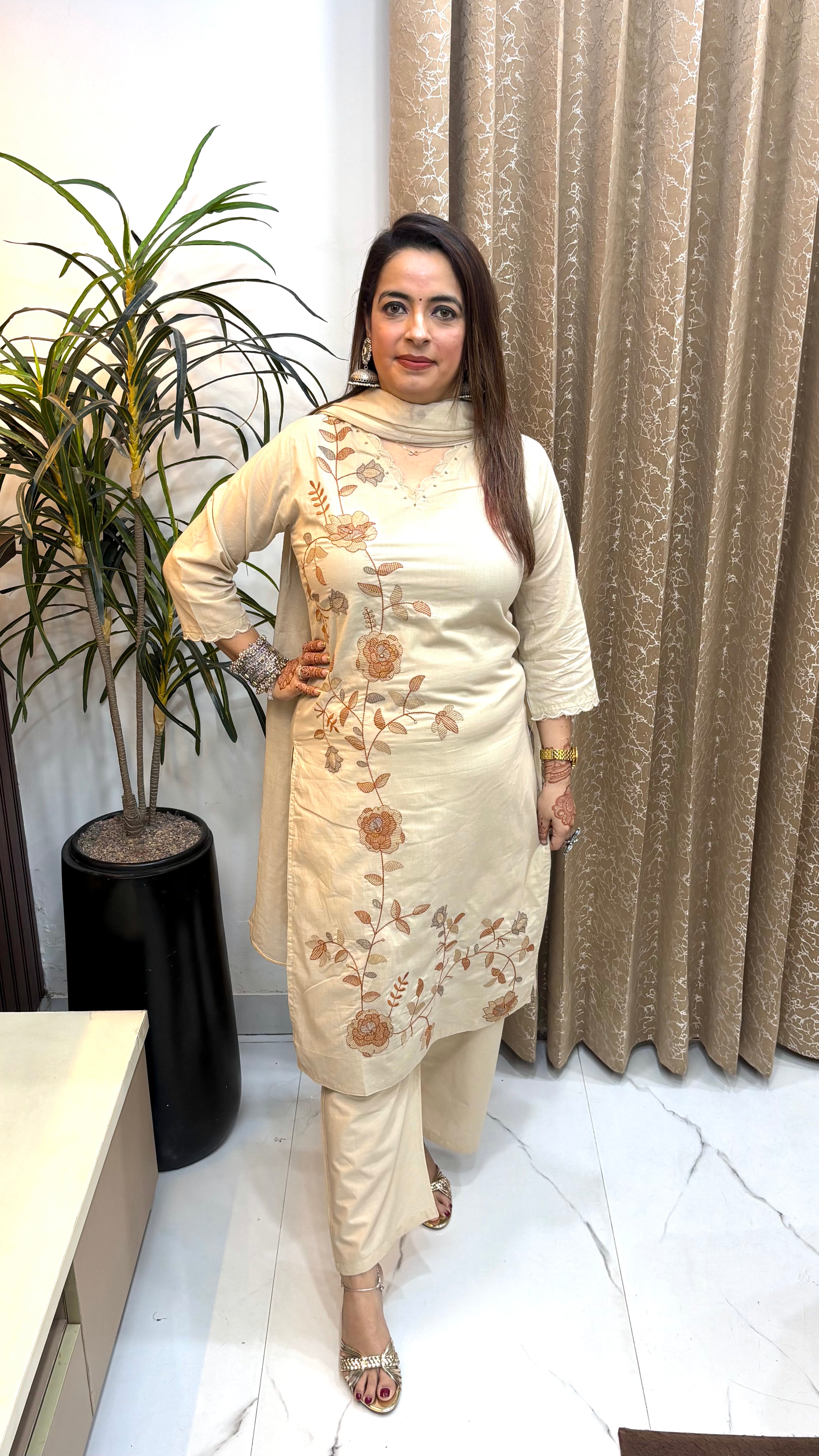 Pure Cotton 3-Piece Suit Set with Cotton Lining & Mulmul Dupatta