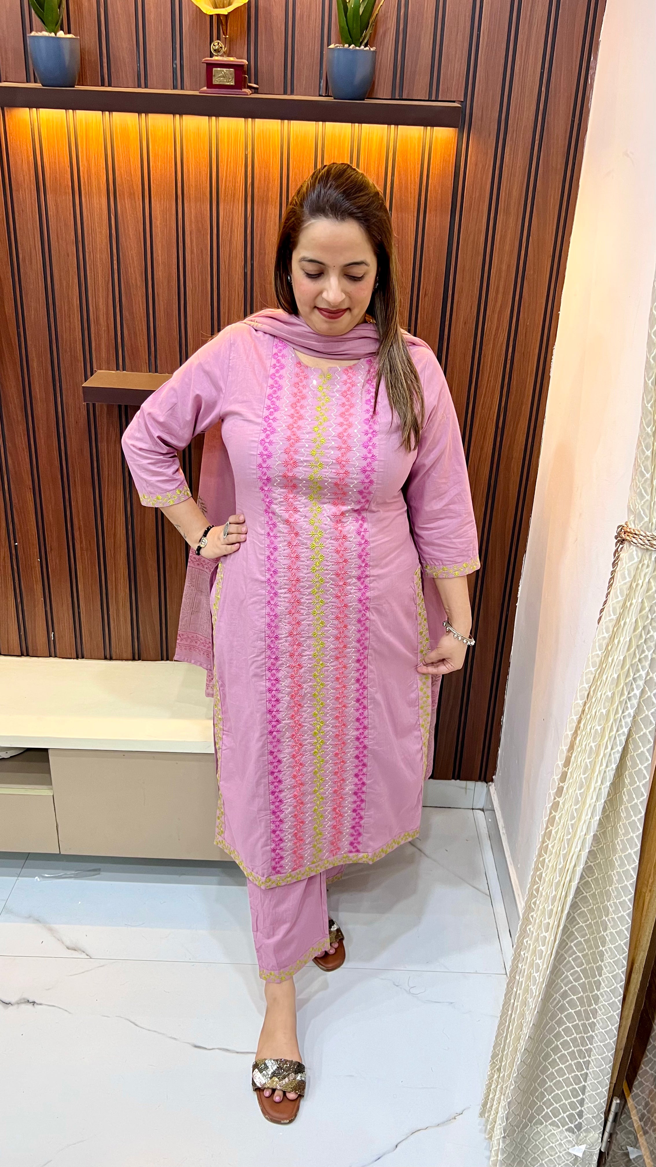 Pure Cotton Office Wear Suit — Mul Cotton Dupatta