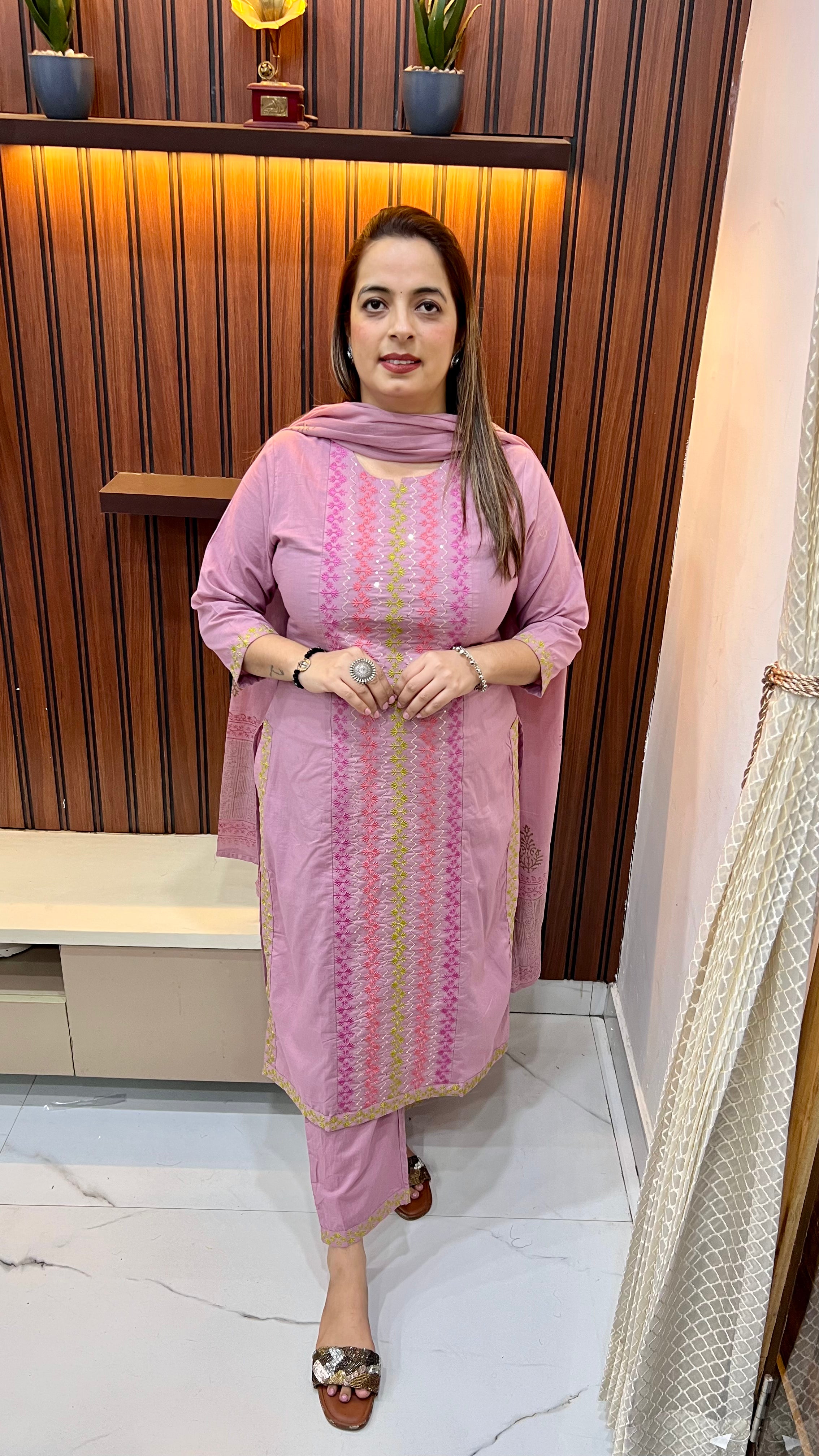 Pure Cotton Office Wear Suit — Mul Cotton Dupatta