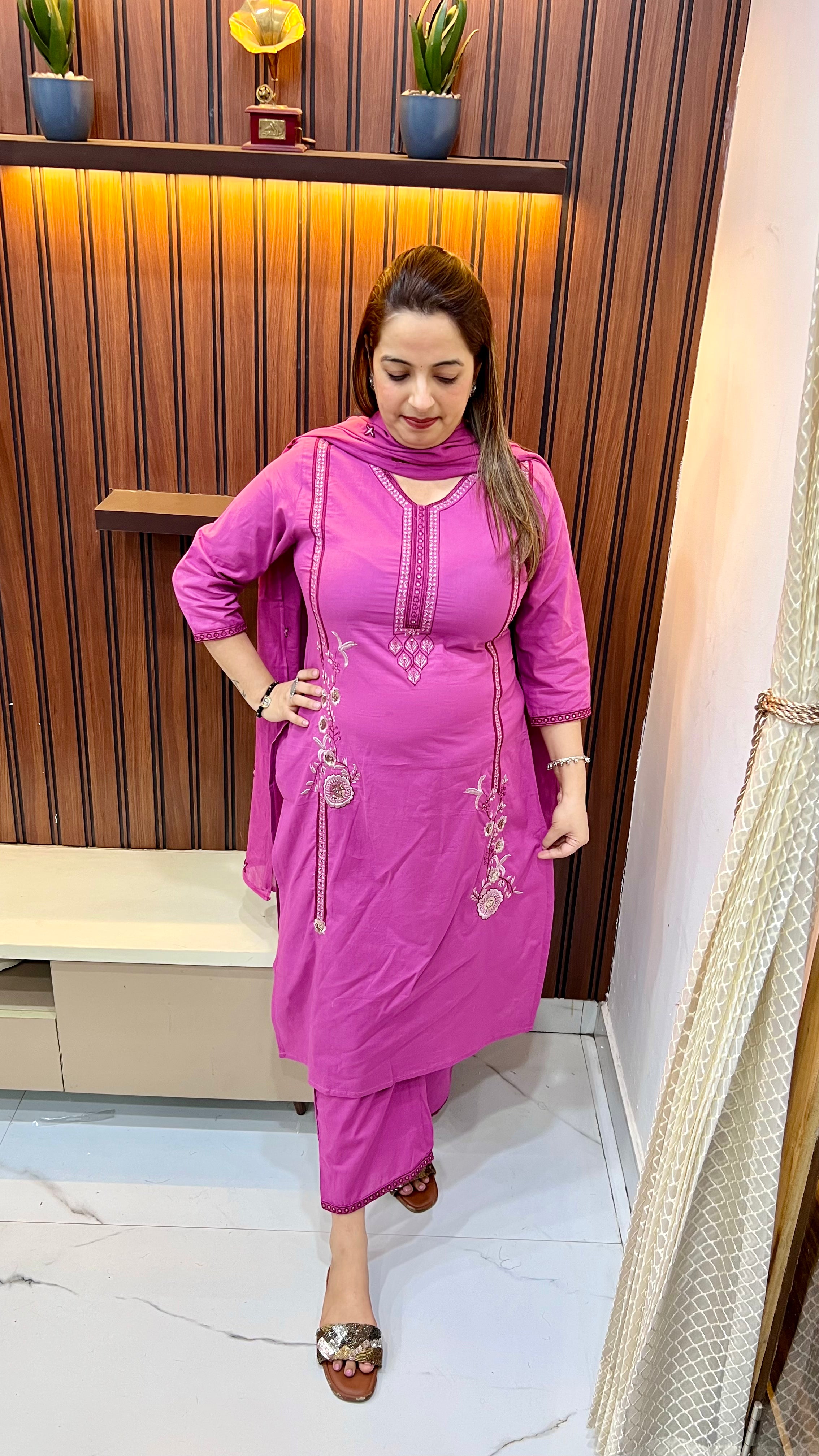 Pure Cotton Office Wear Suit — Mul Cotton Dupatta