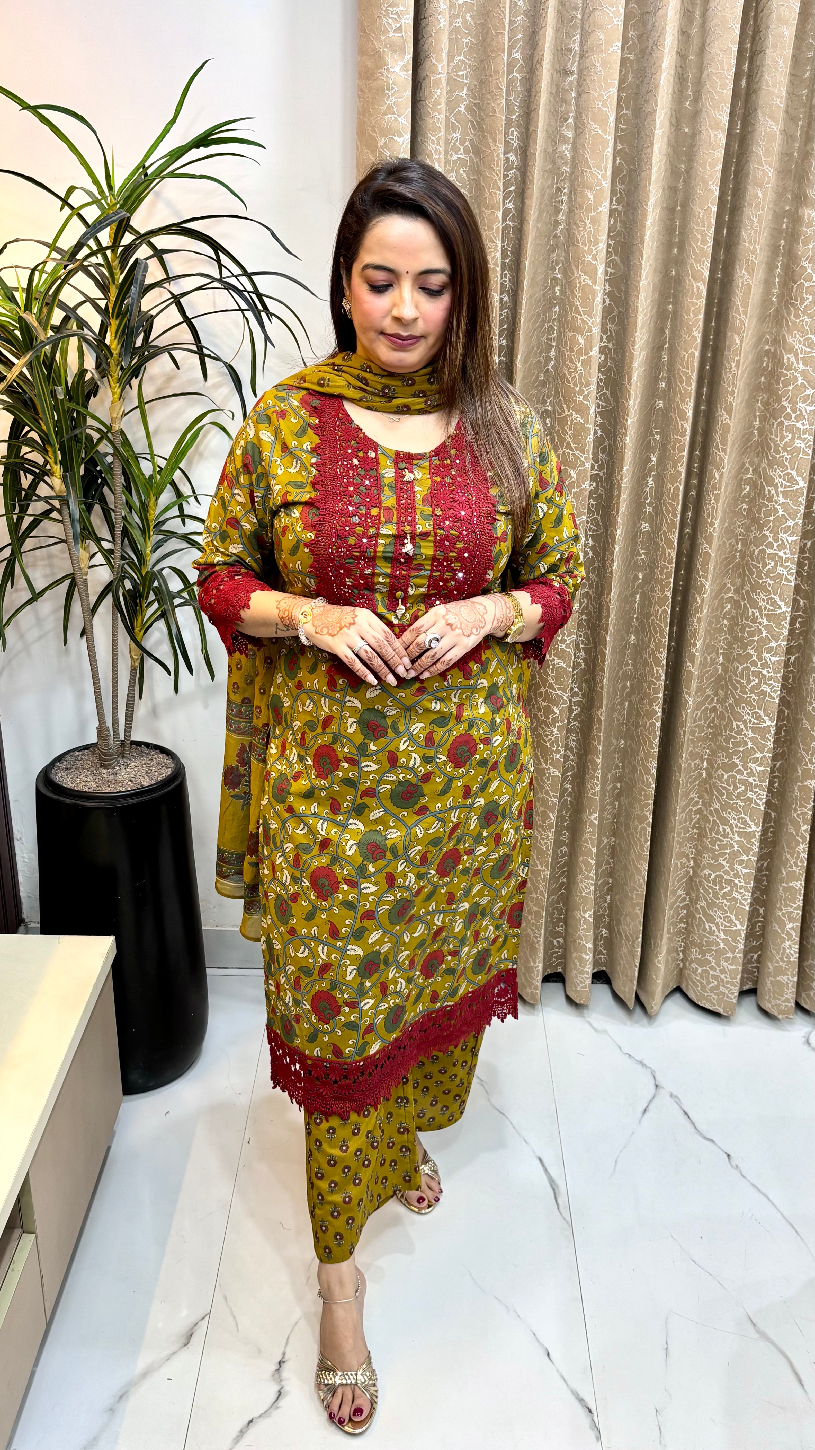 Pure Cotton 3-Piece Suit Set with Mulmul Dupatta
