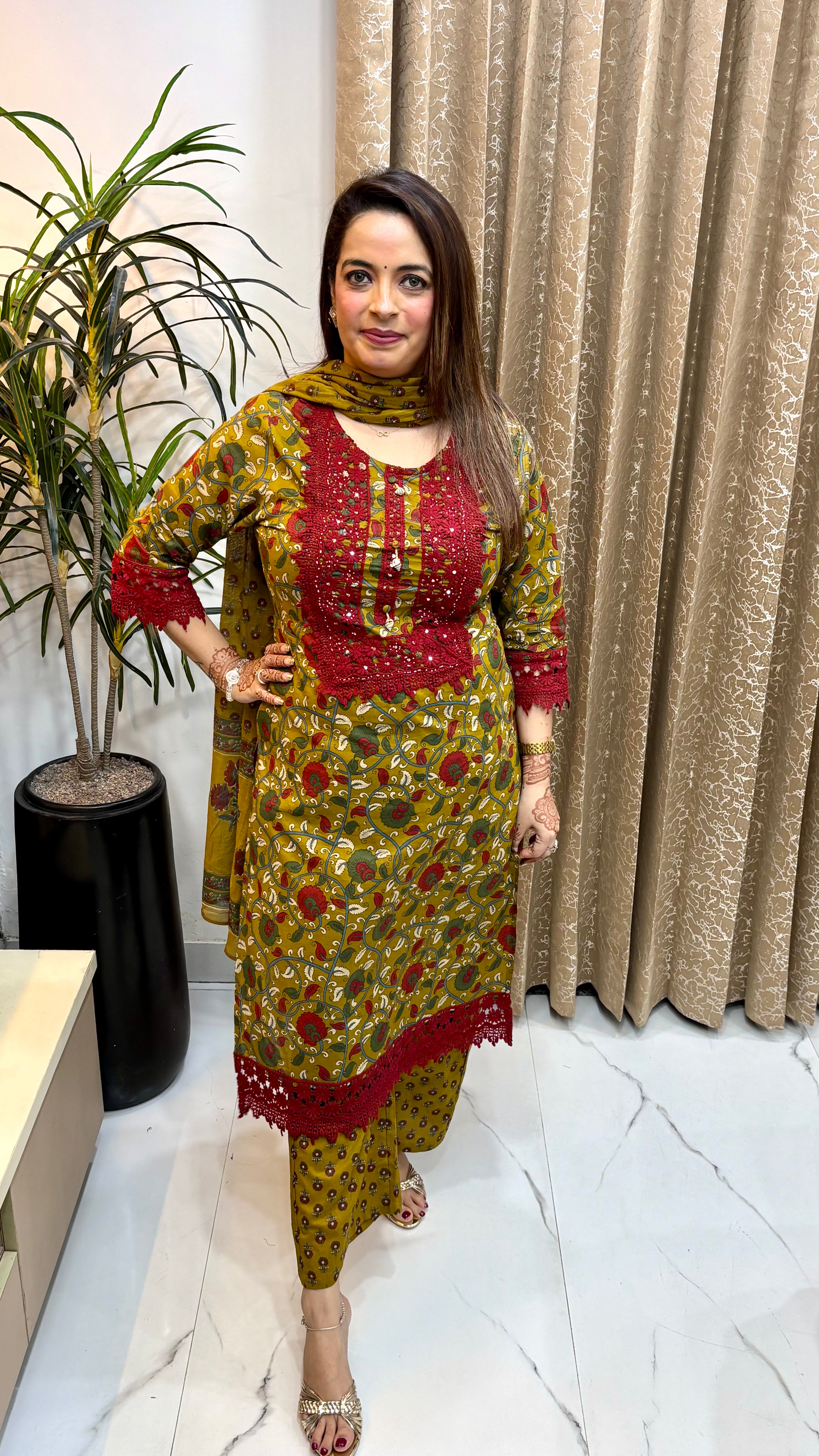 Pure Cotton 3-Piece Suit Set with Mulmul Dupatta