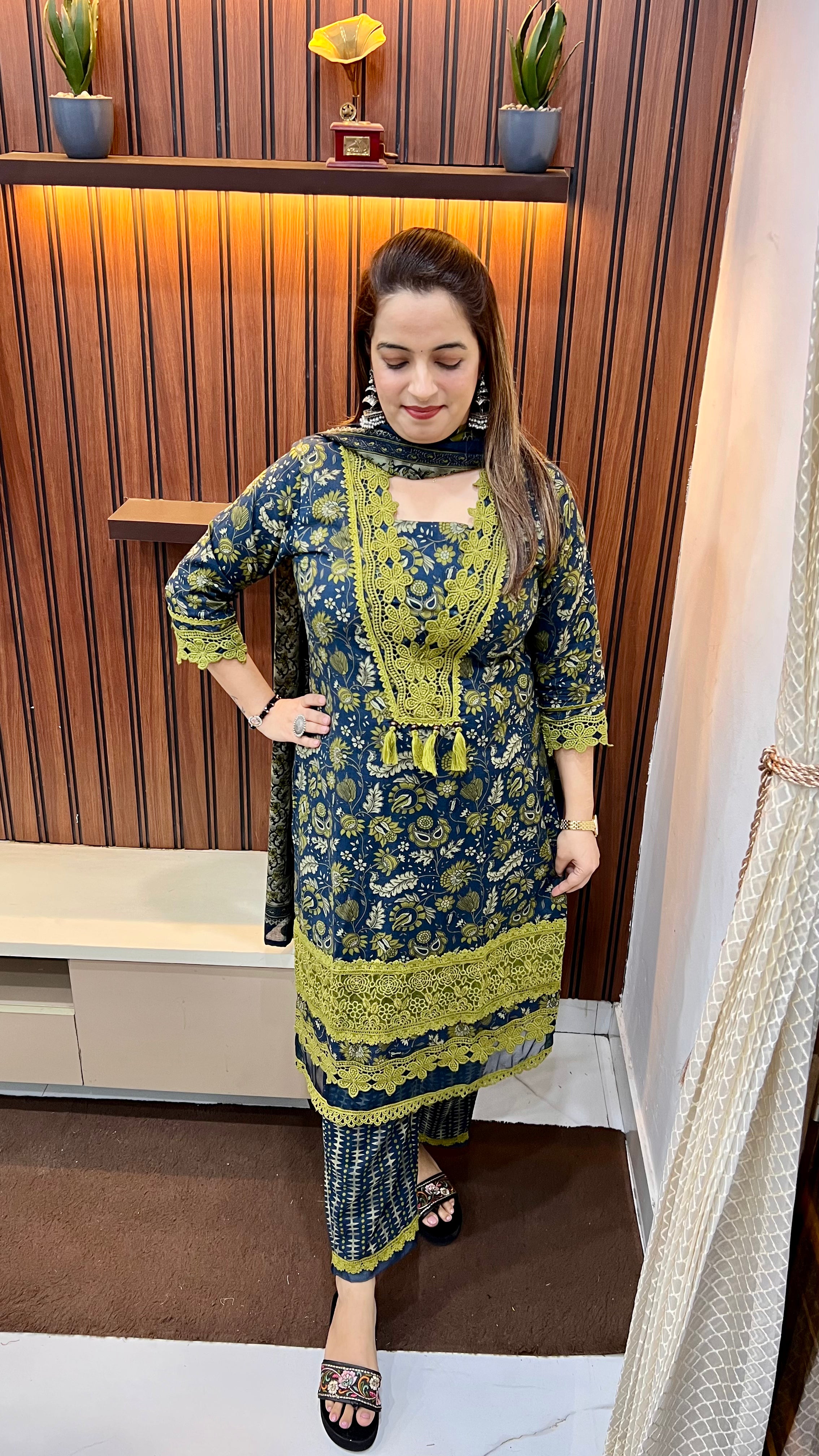 Pakistani Pure Cotton Suit — Kalamkari Print with Organza Detailing