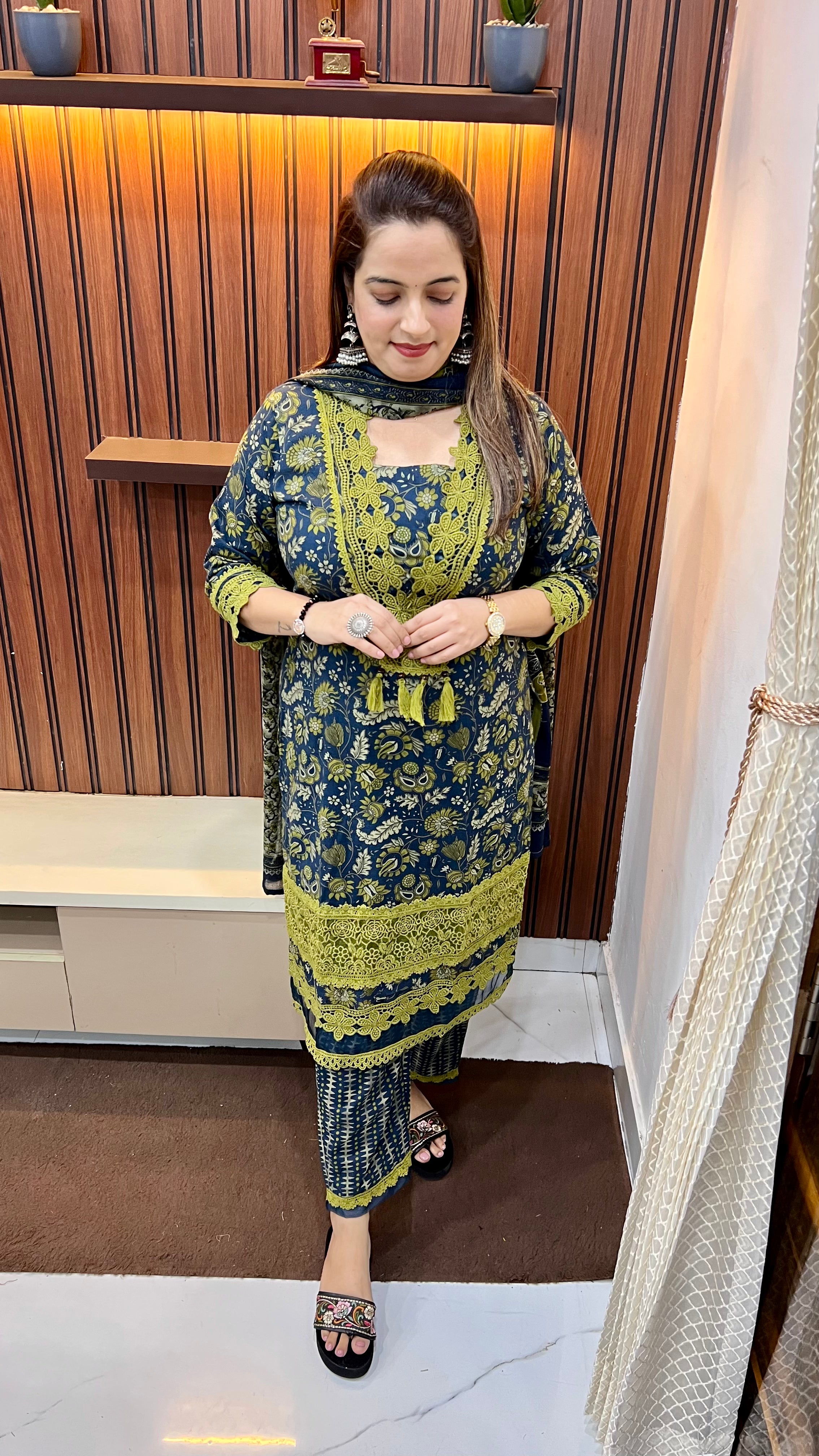 Pakistani Pure Cotton Suit — Kalamkari Print with Organza Detailing