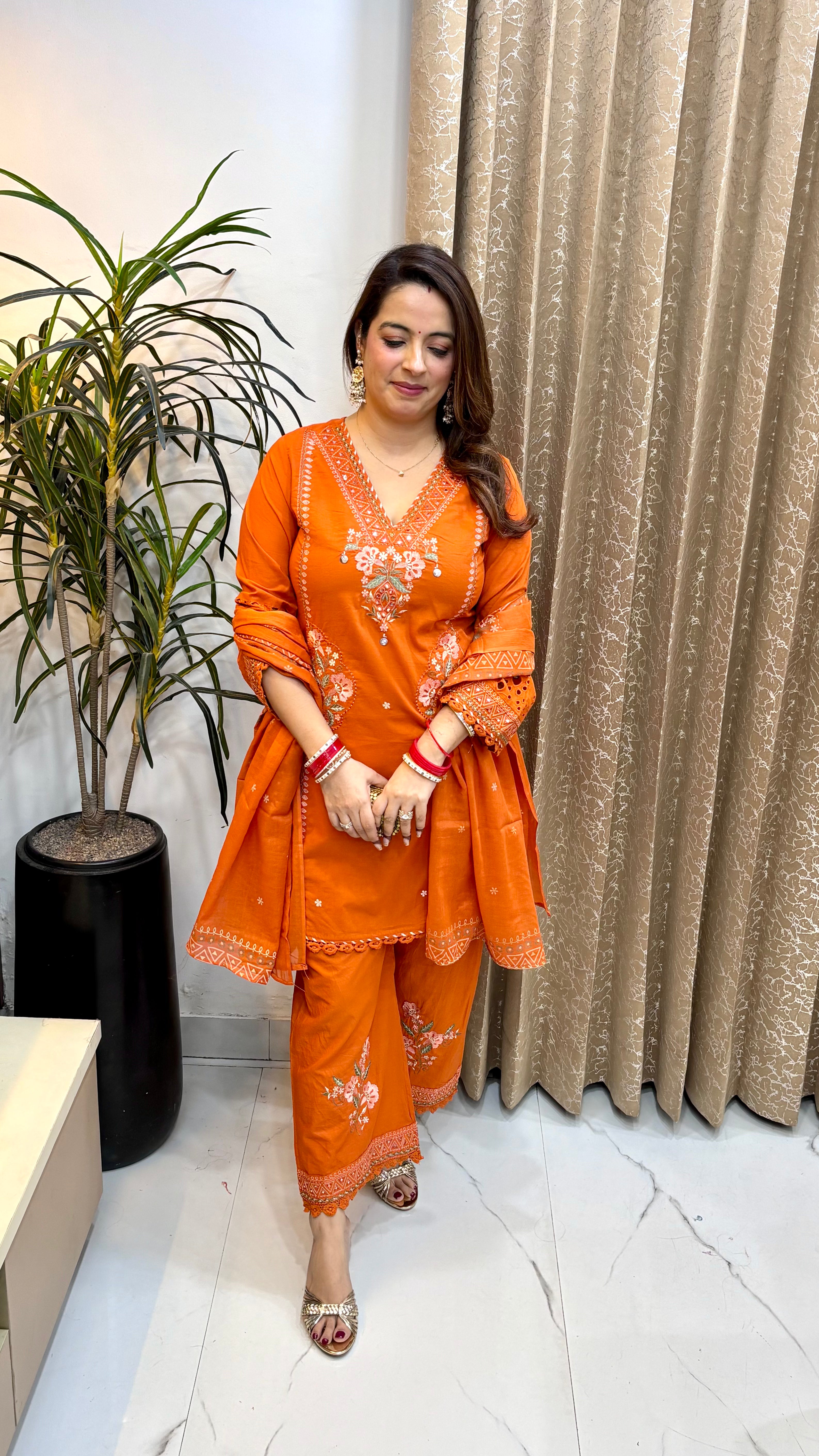 Pure Cotton 3-Piece Schiffli & Embroidered Suit Set with Mulmul Dupatta