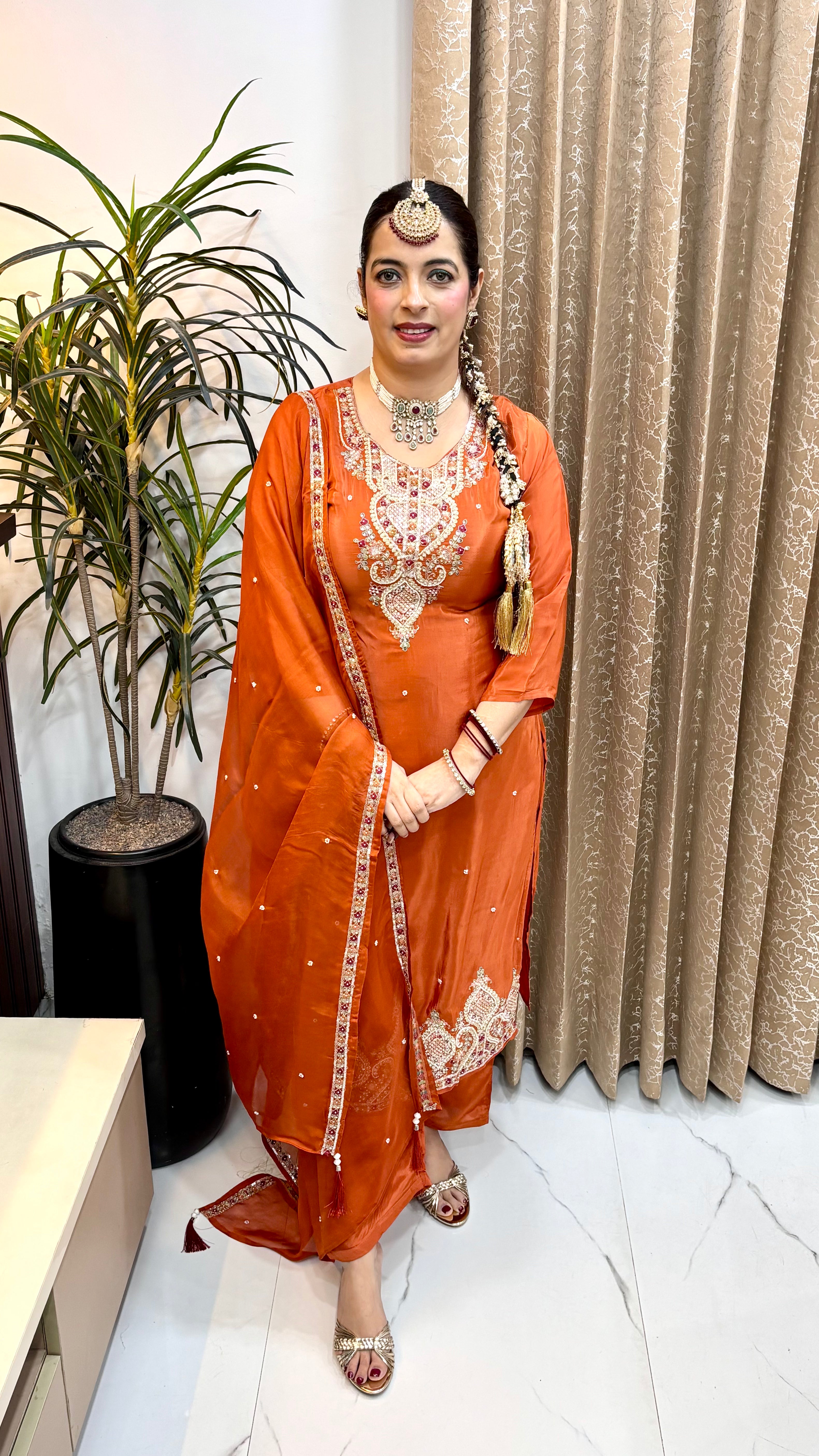 Pure Crepe 3-Piece Suit Set with Fine Embroidery Work & Shantoon Bottom