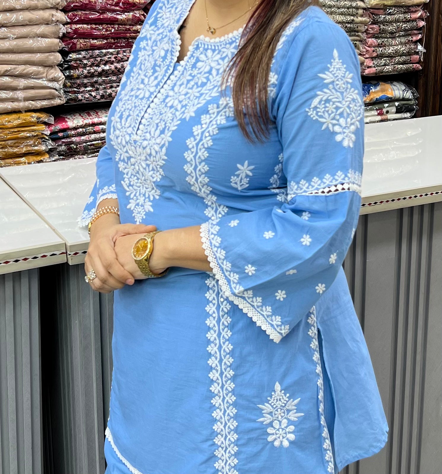 Trending Ethnic Grace: Pure Cotton Chikankari Suit Set with Viral Farshi Salwar & Mulmul Dupatta