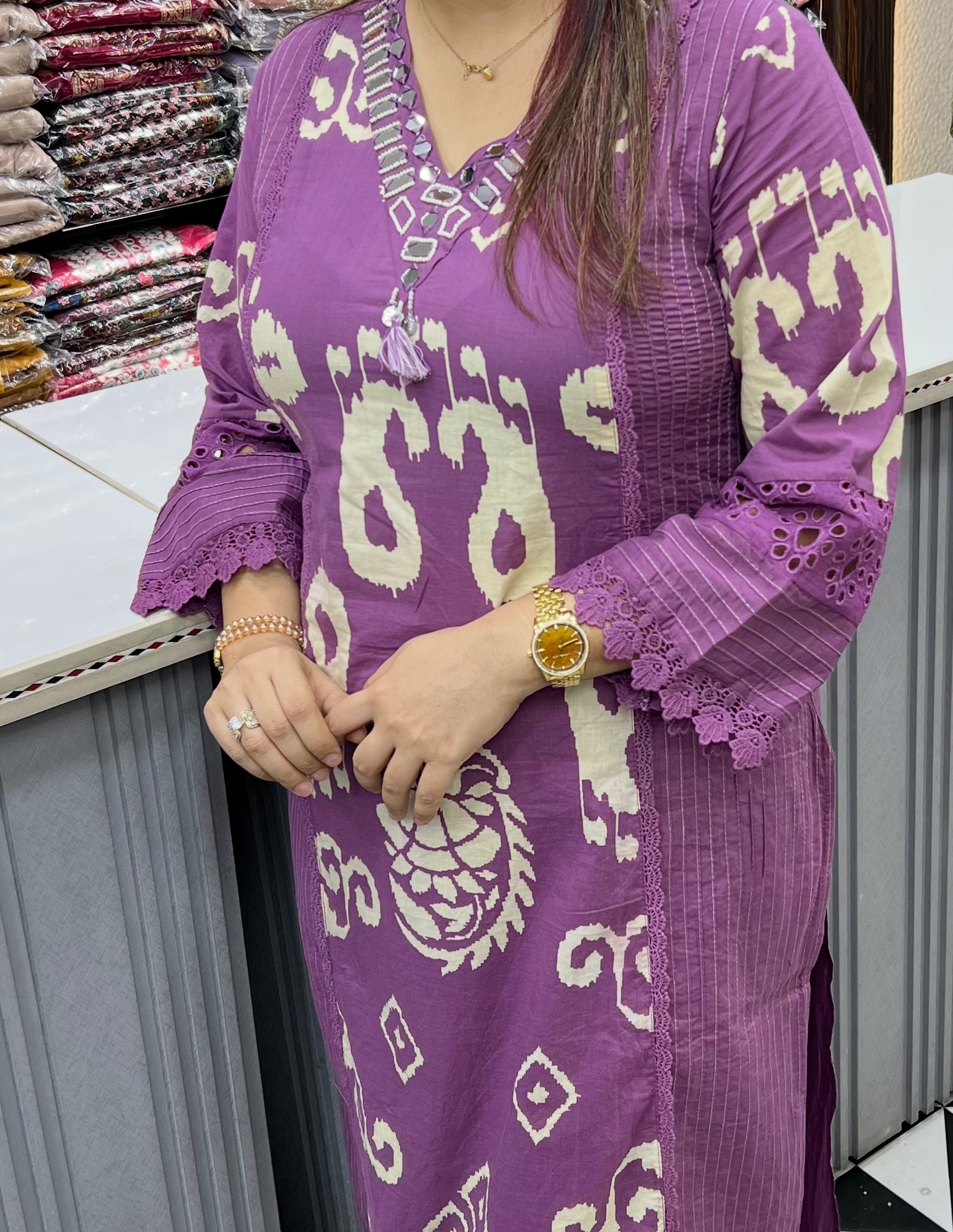 Artisanal Heritage: Pure Cotton 3-Piece Suit Set with Schiffli, Pintex & Real Mirror Work