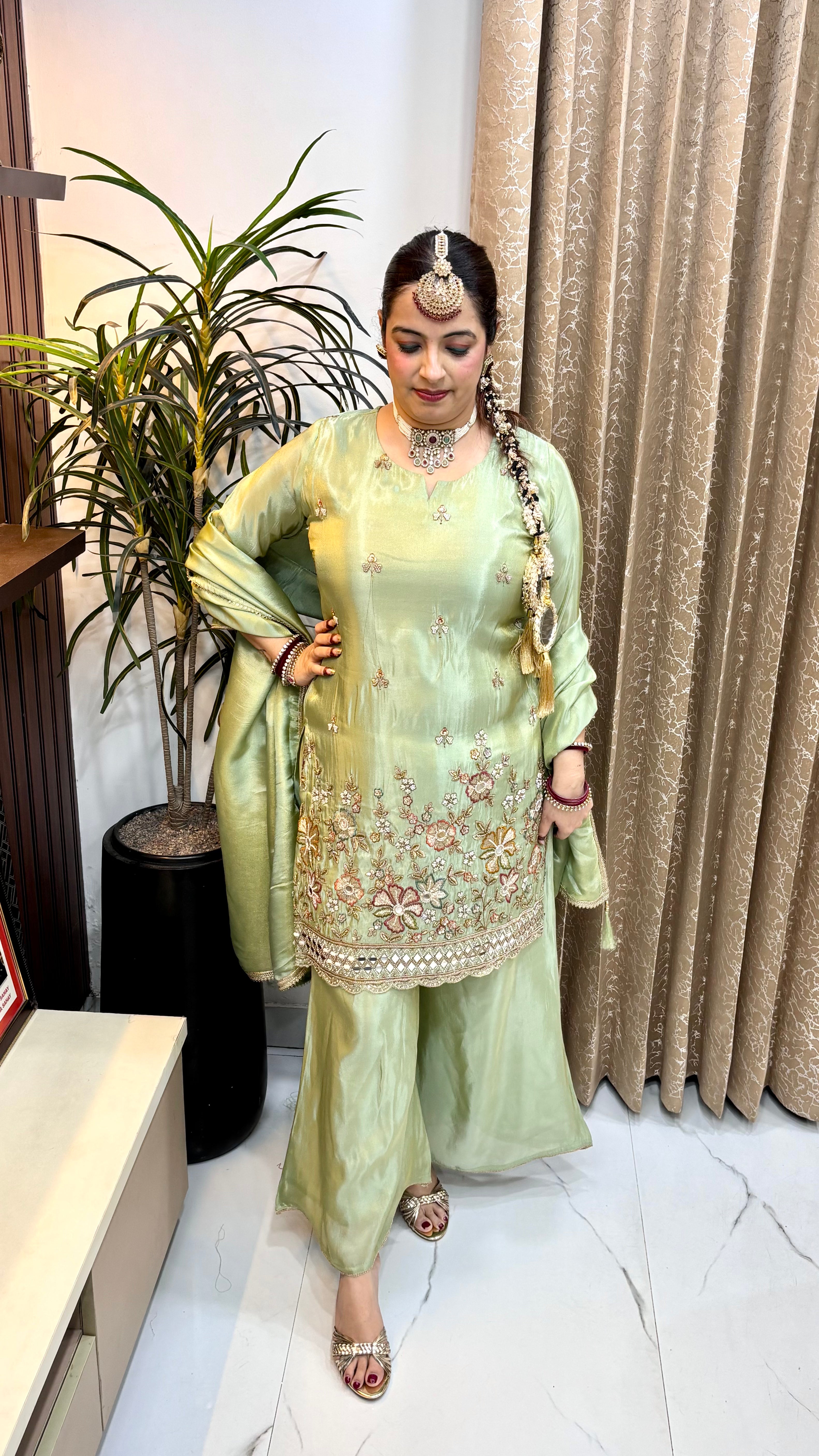 Luminous Sheen: Organza Shimmer 3-Piece Suit Set