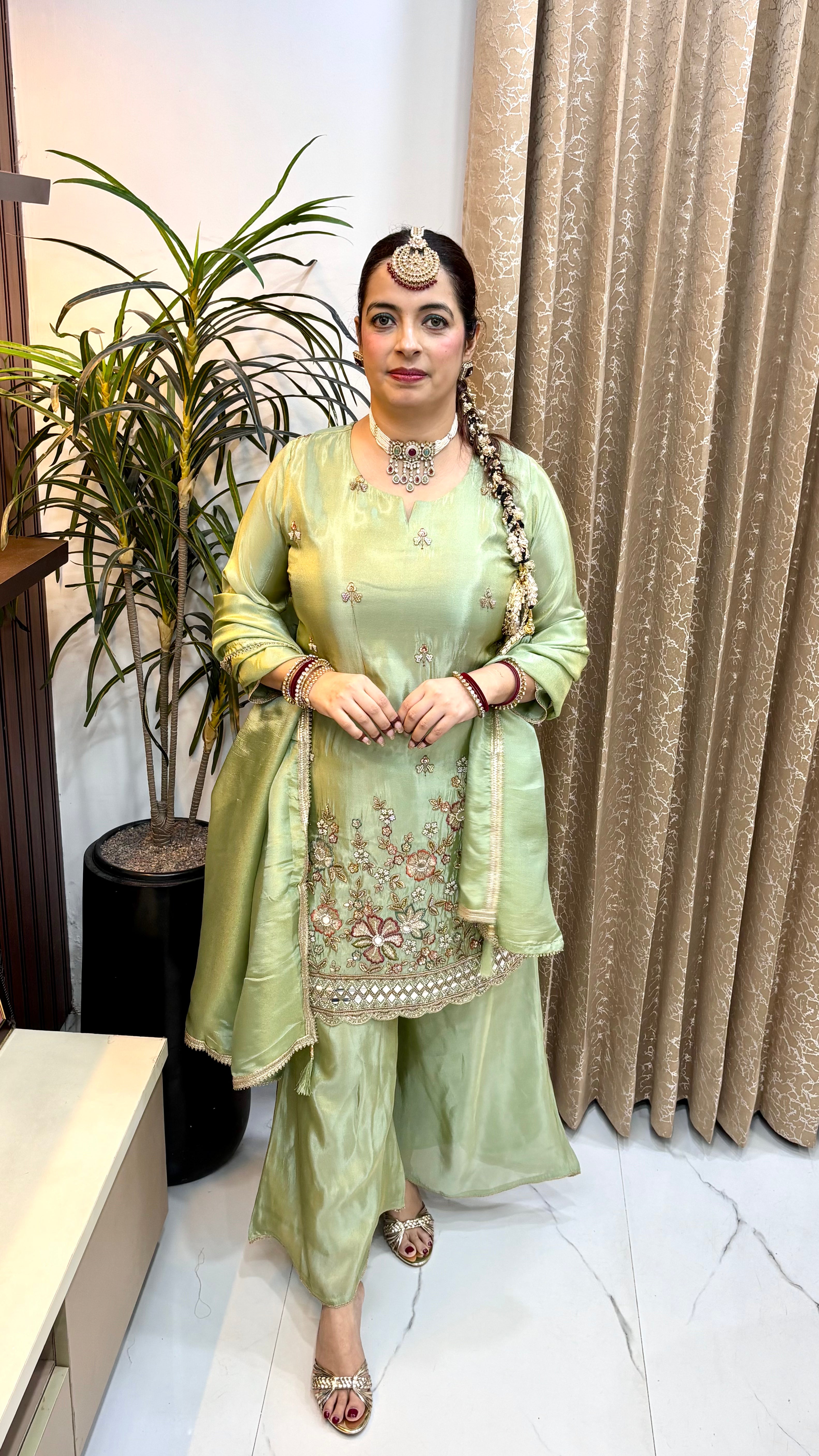 Luminous Sheen: Organza Shimmer 3-Piece Suit Set