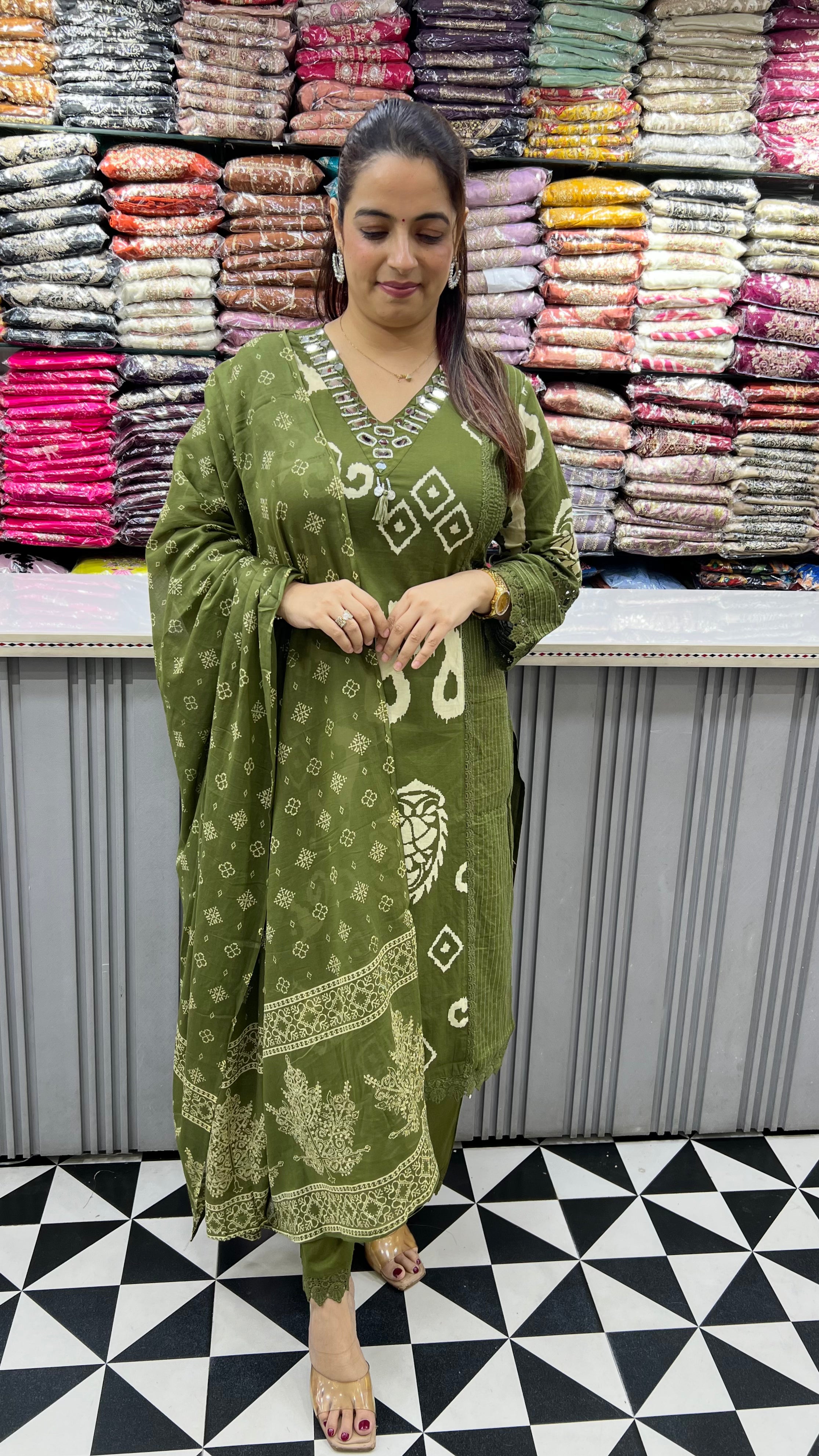 Artisanal Heritage: Pure Cotton 3-Piece Suit Set with Schiffli, Pintex & Real Mirror Work