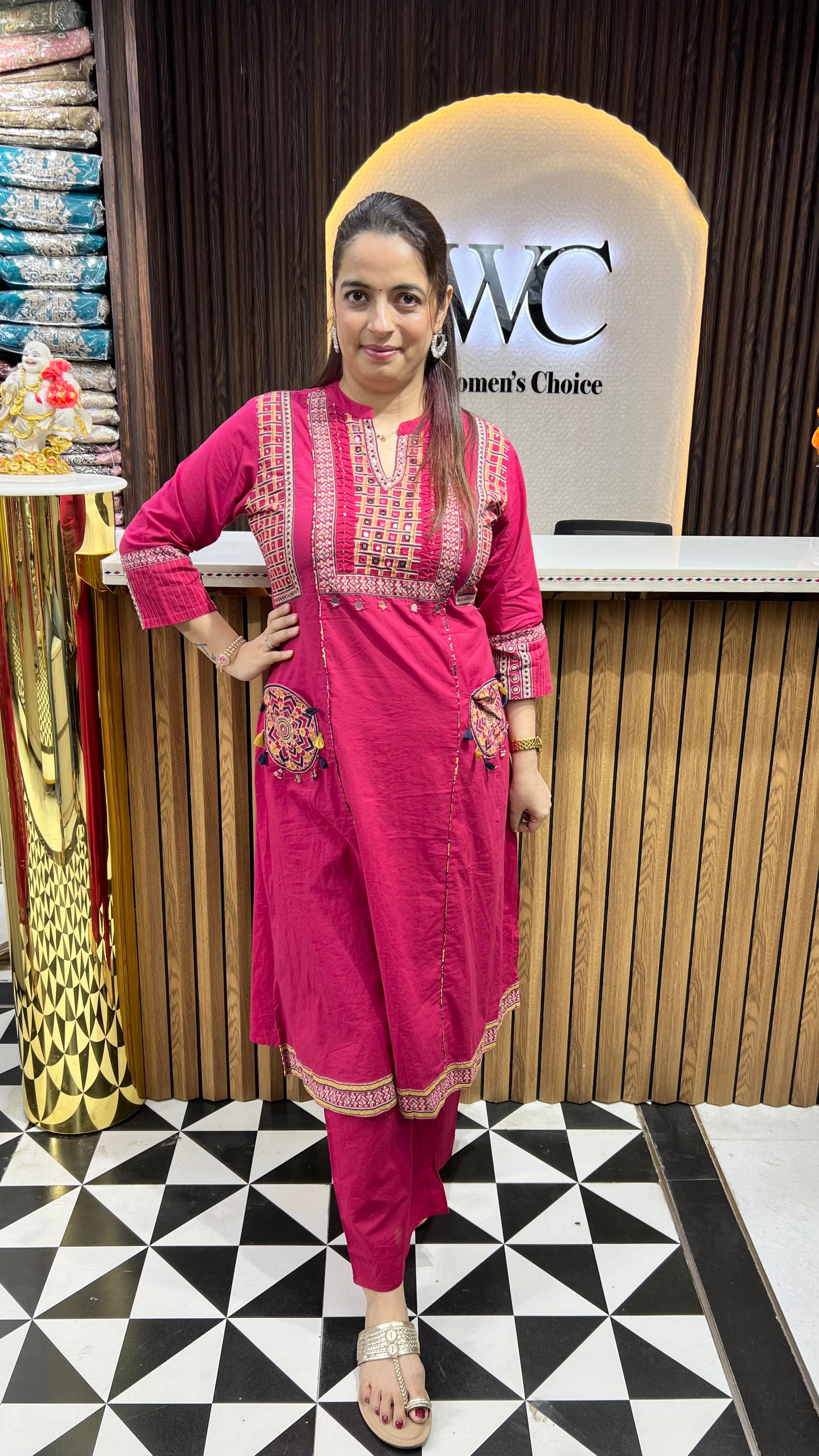 Pure Cotton Suit Set with Pintex, Real Mirror Work & Dual-Bottom Options