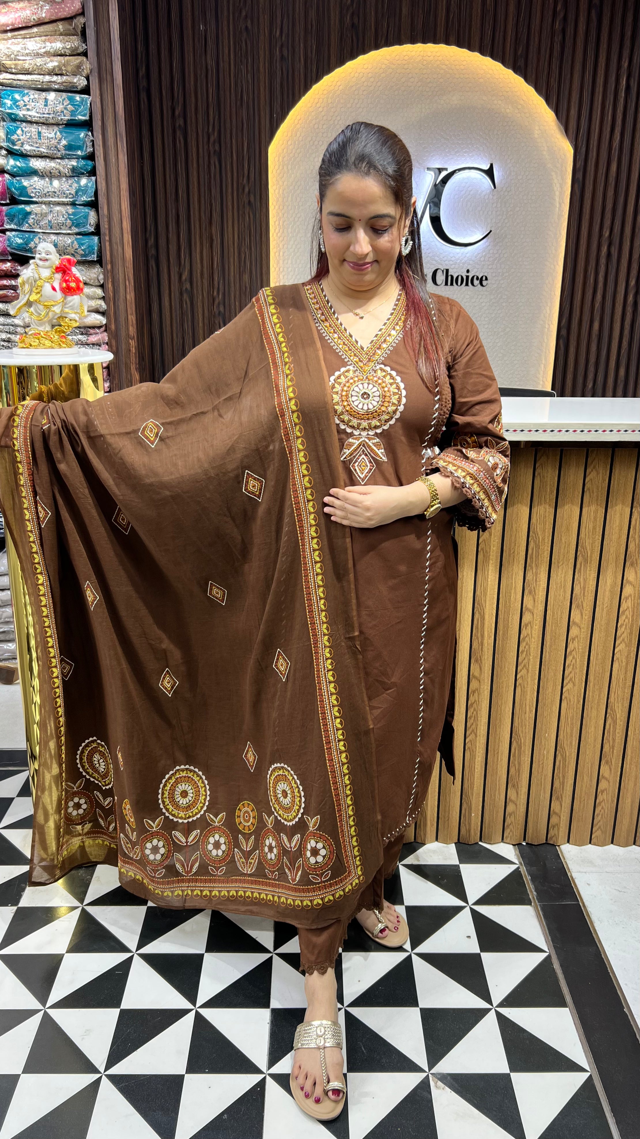 Pure Cotton 3-Piece Suit Set with Pintex Side Panels, Gotta Details & Mulmul Dupatta