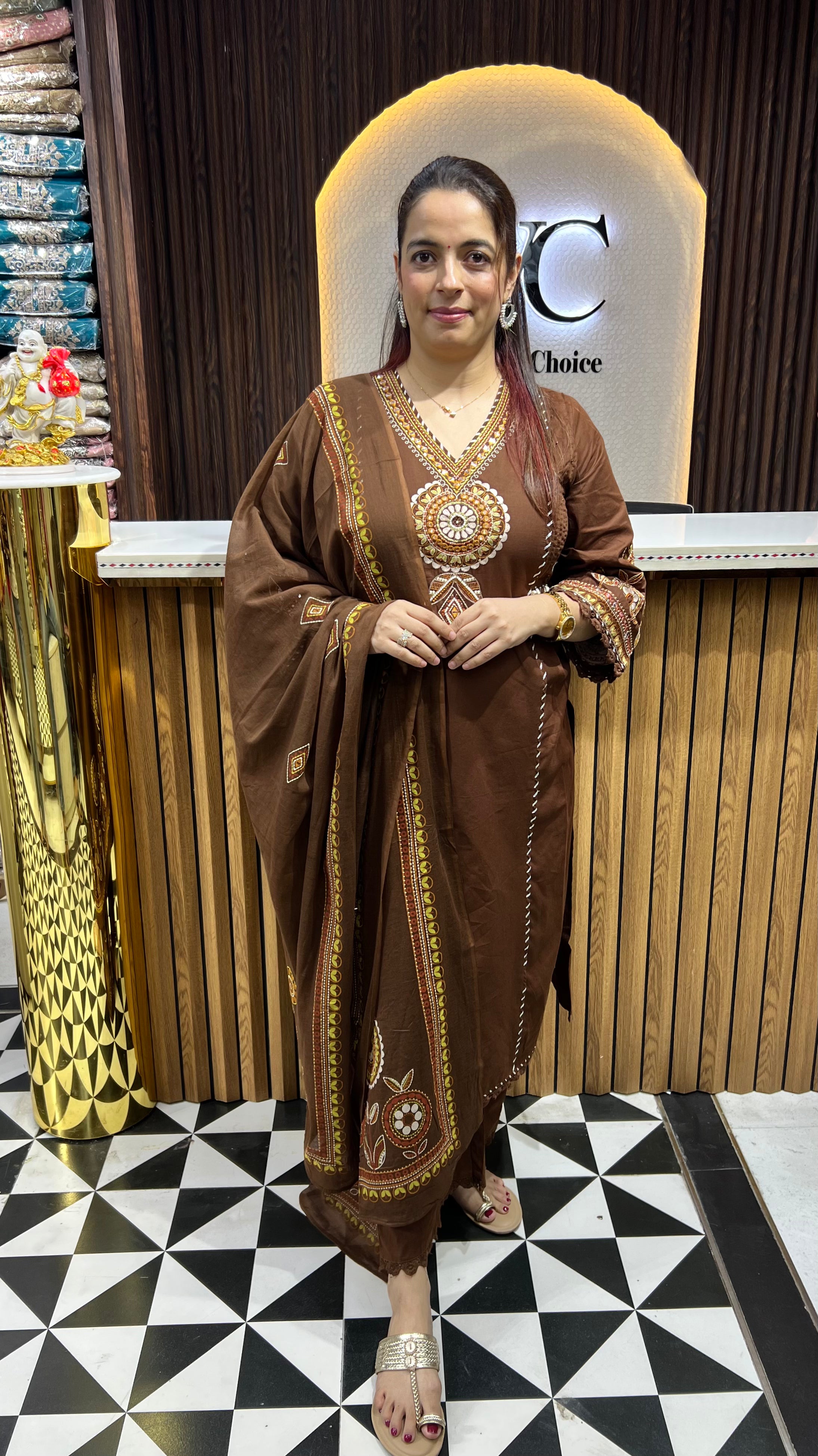Pure Cotton 3-Piece Suit Set with Pintex Side Panels, Gotta Details & Mulmul Dupatta