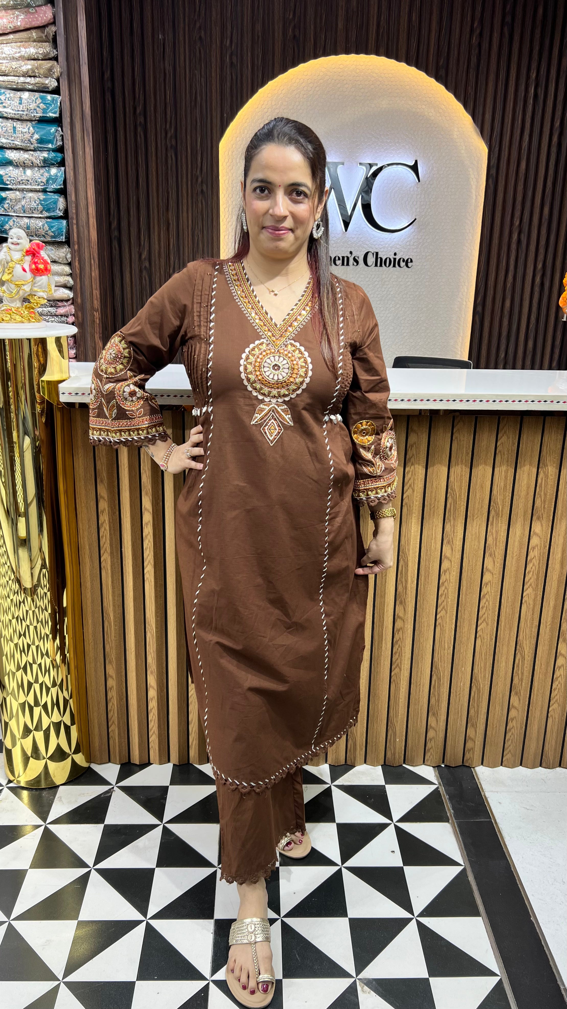 Pure Cotton 3-Piece Suit Set with Pintex Side Panels, Gotta Details & Mulmul Dupatta
