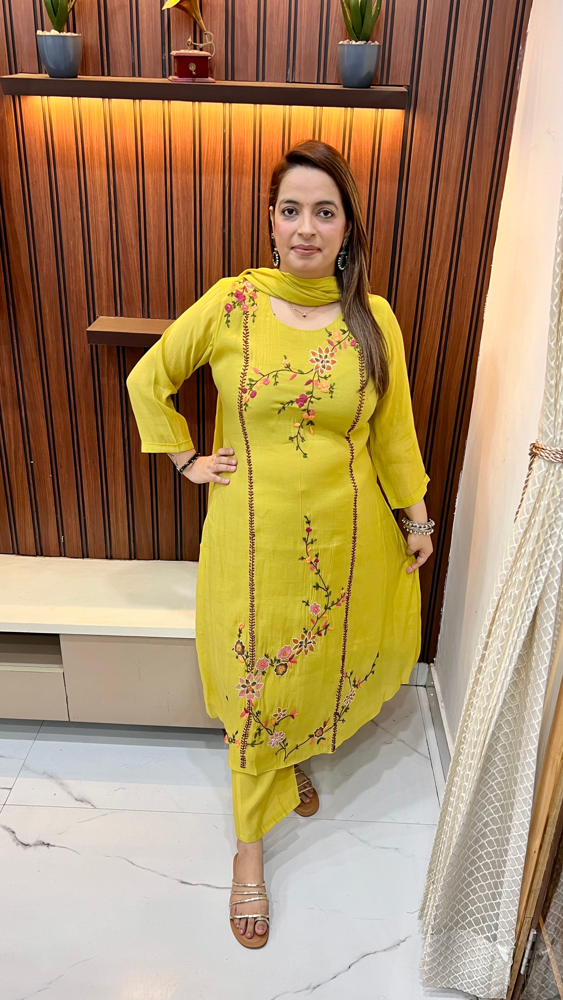 Luxury Mul Chanderi A-Line Suit Set