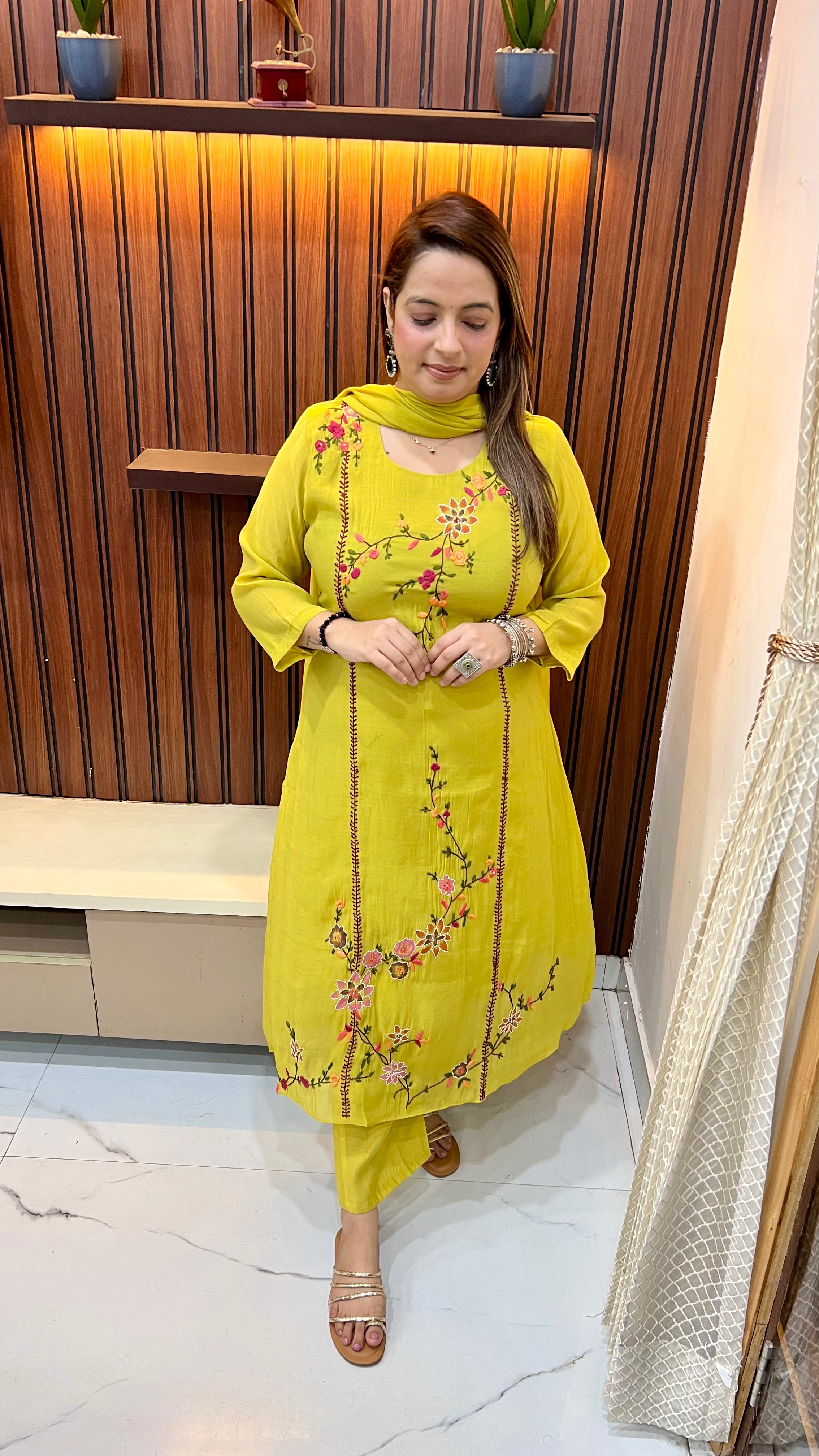 Luxury Mul Chanderi A-Line Suit Set