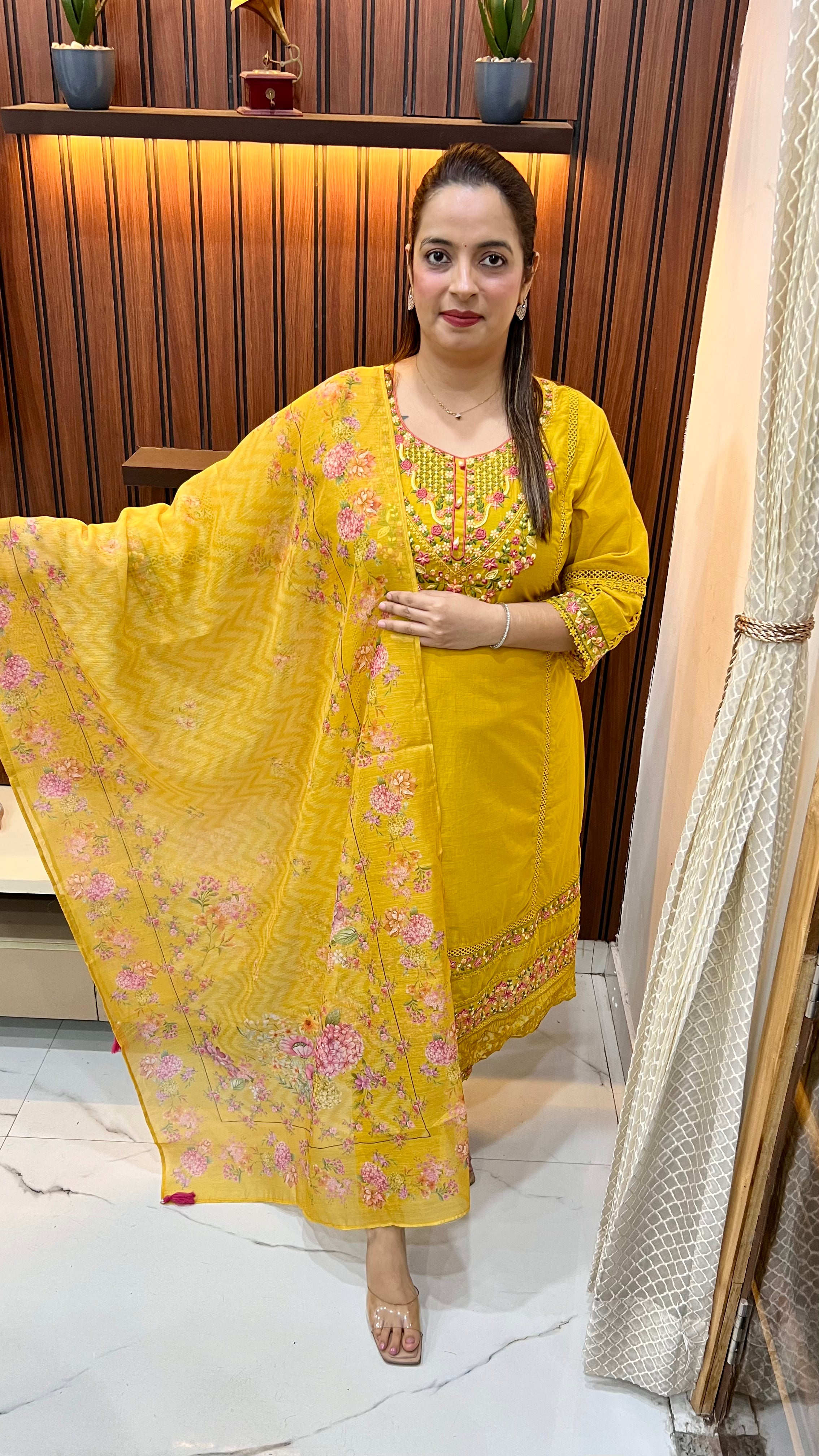 Premium Pure Cotton A-Line Suit with Resham Embroidery & Mul Chanderi Dupatta 🌿