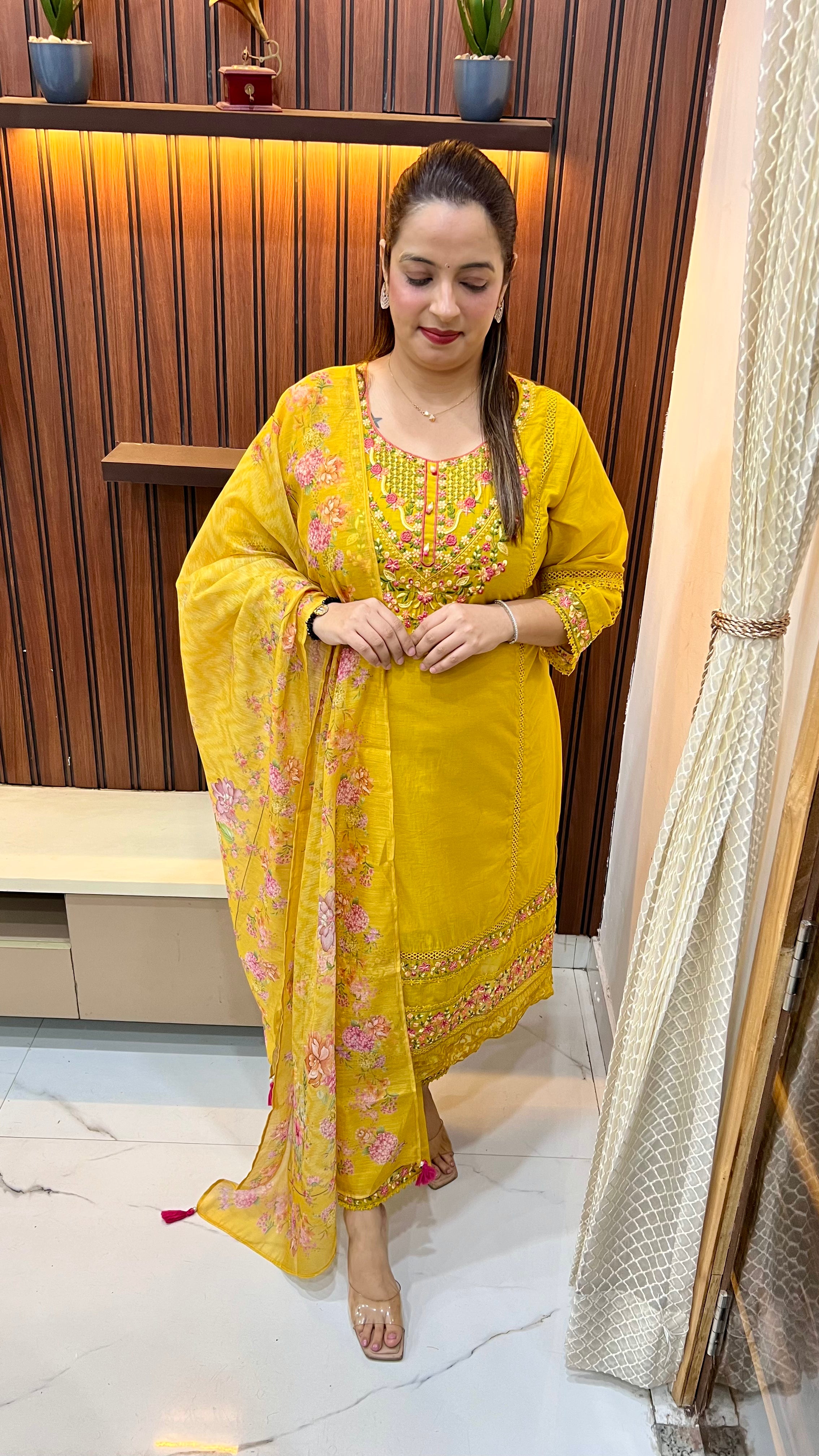 Premium Pure Cotton A-Line Suit with Resham Embroidery & Mul Chanderi Dupatta 🌿