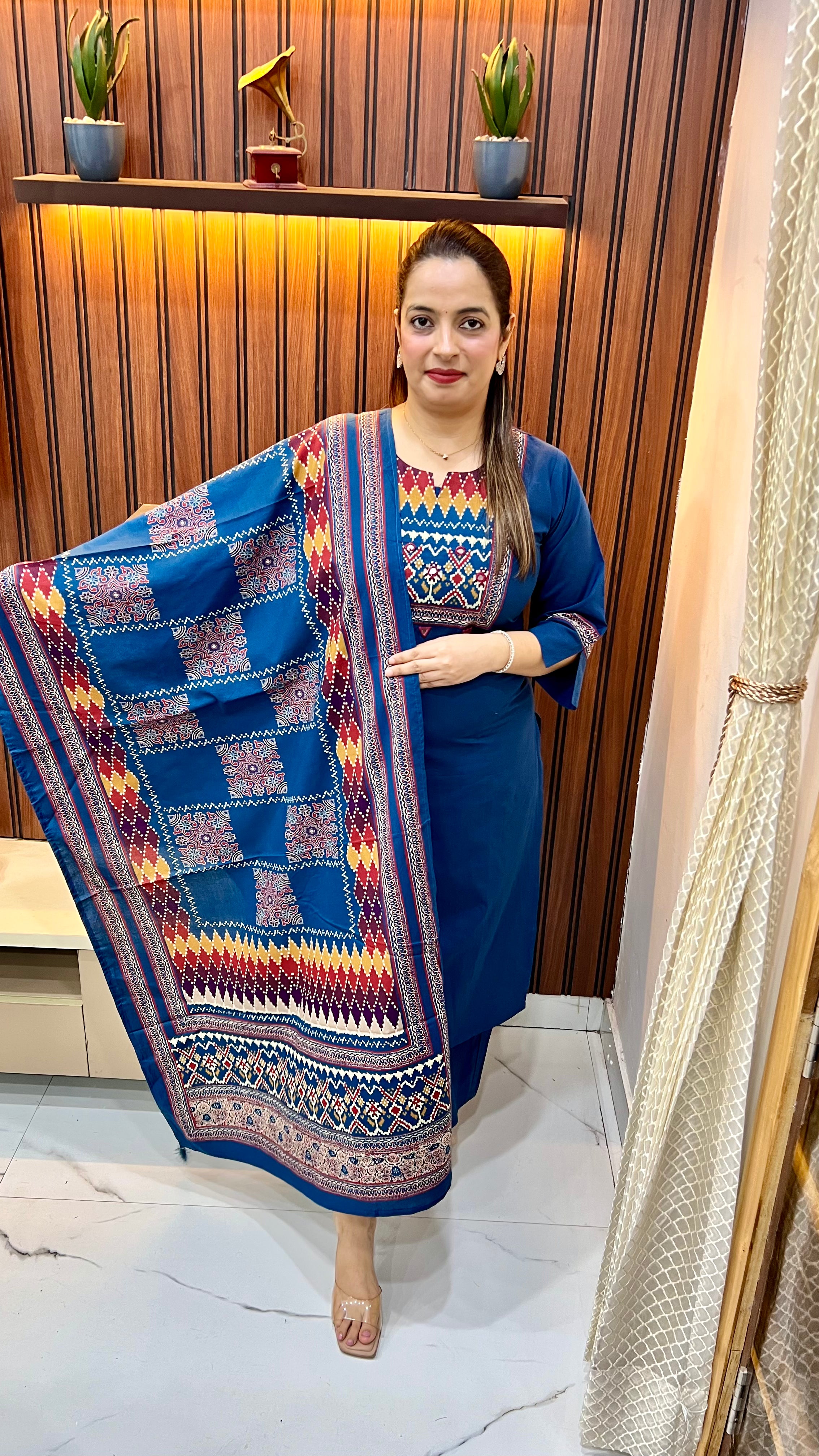 Pure Cotton Suit with Round V-Neck & Digital Print Dupatta