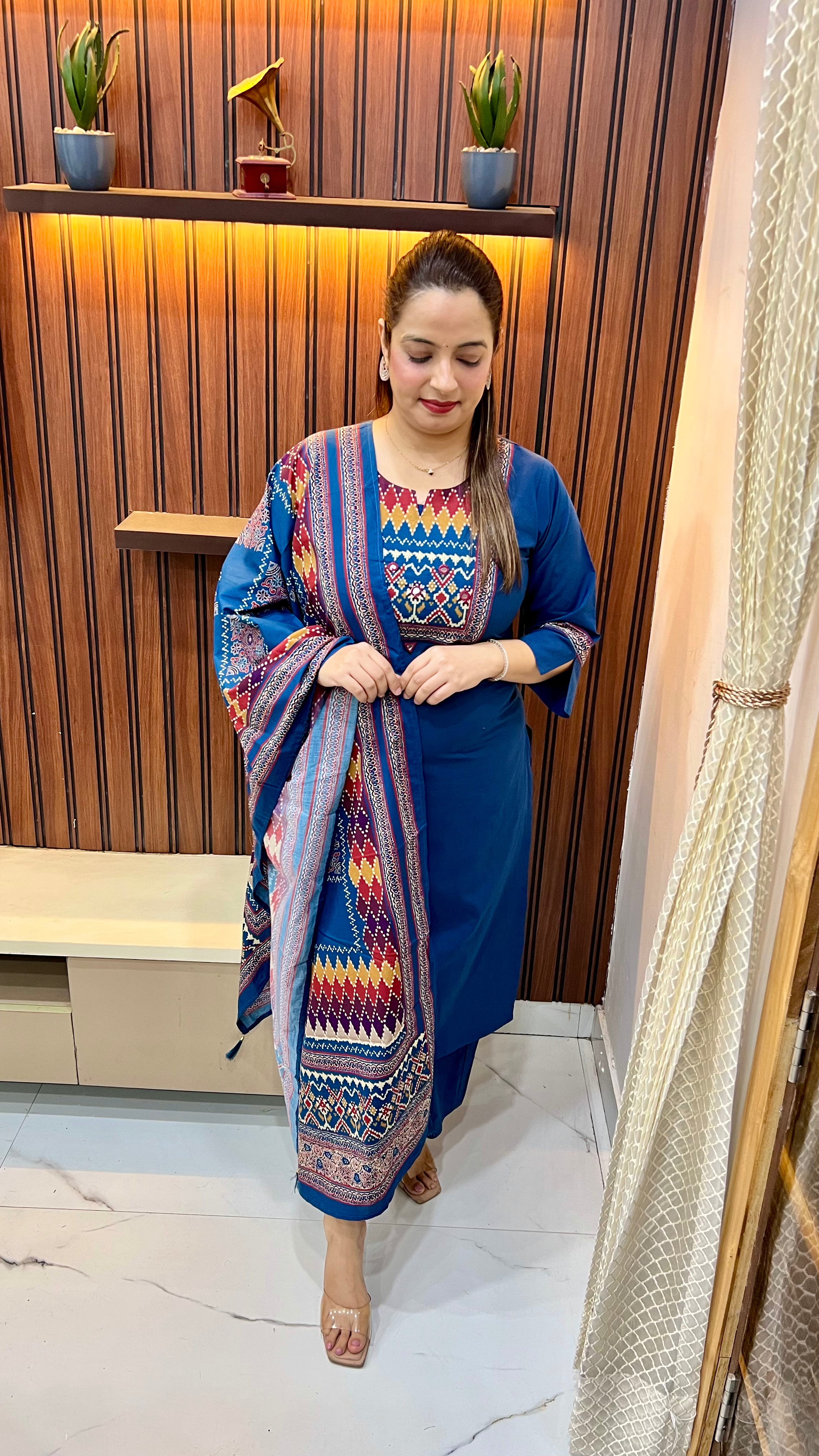 Pure Cotton Suit with Round V-Neck & Digital Print Dupatta