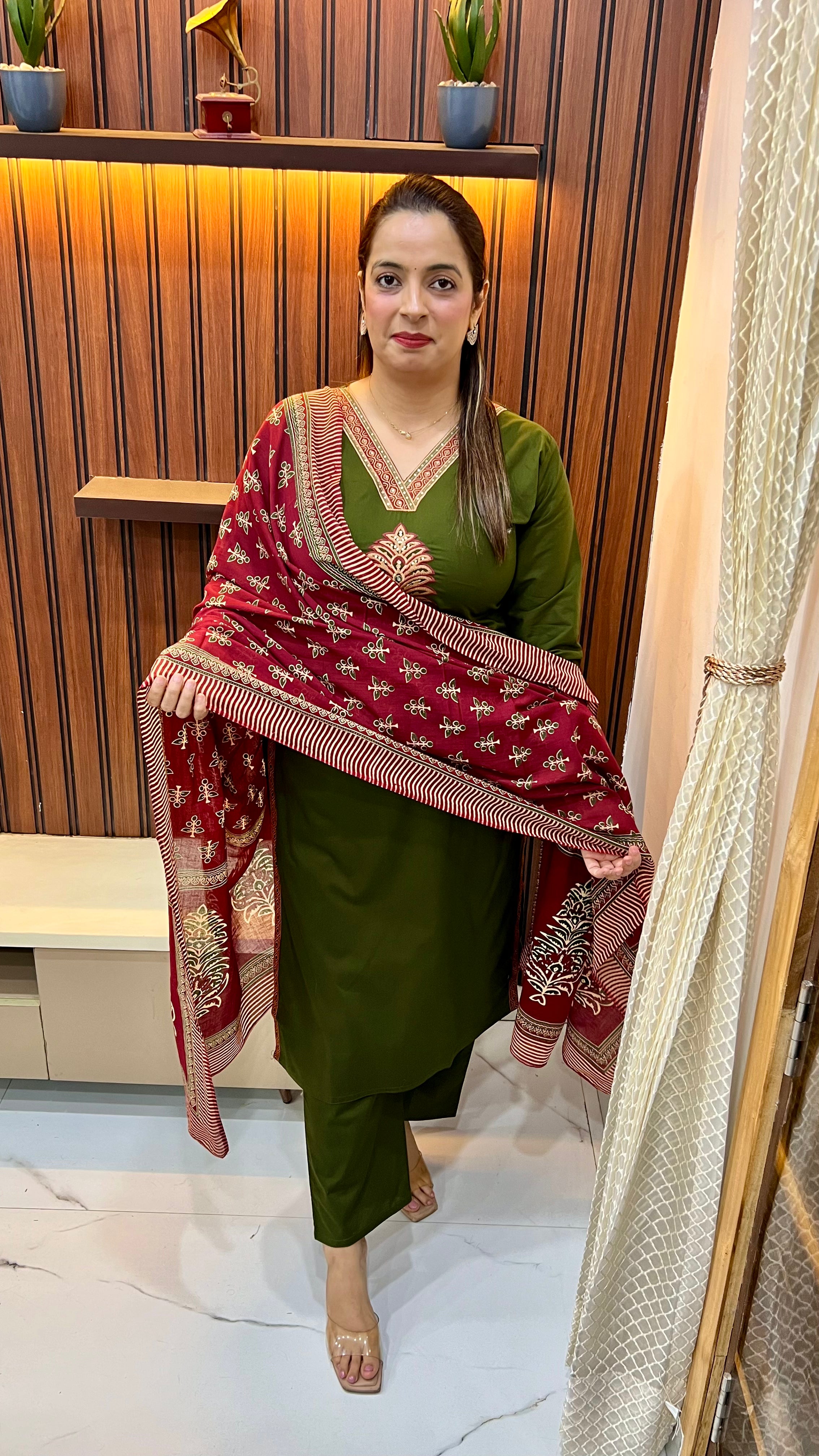 Elegant Pure Cotton Embroidered Suit