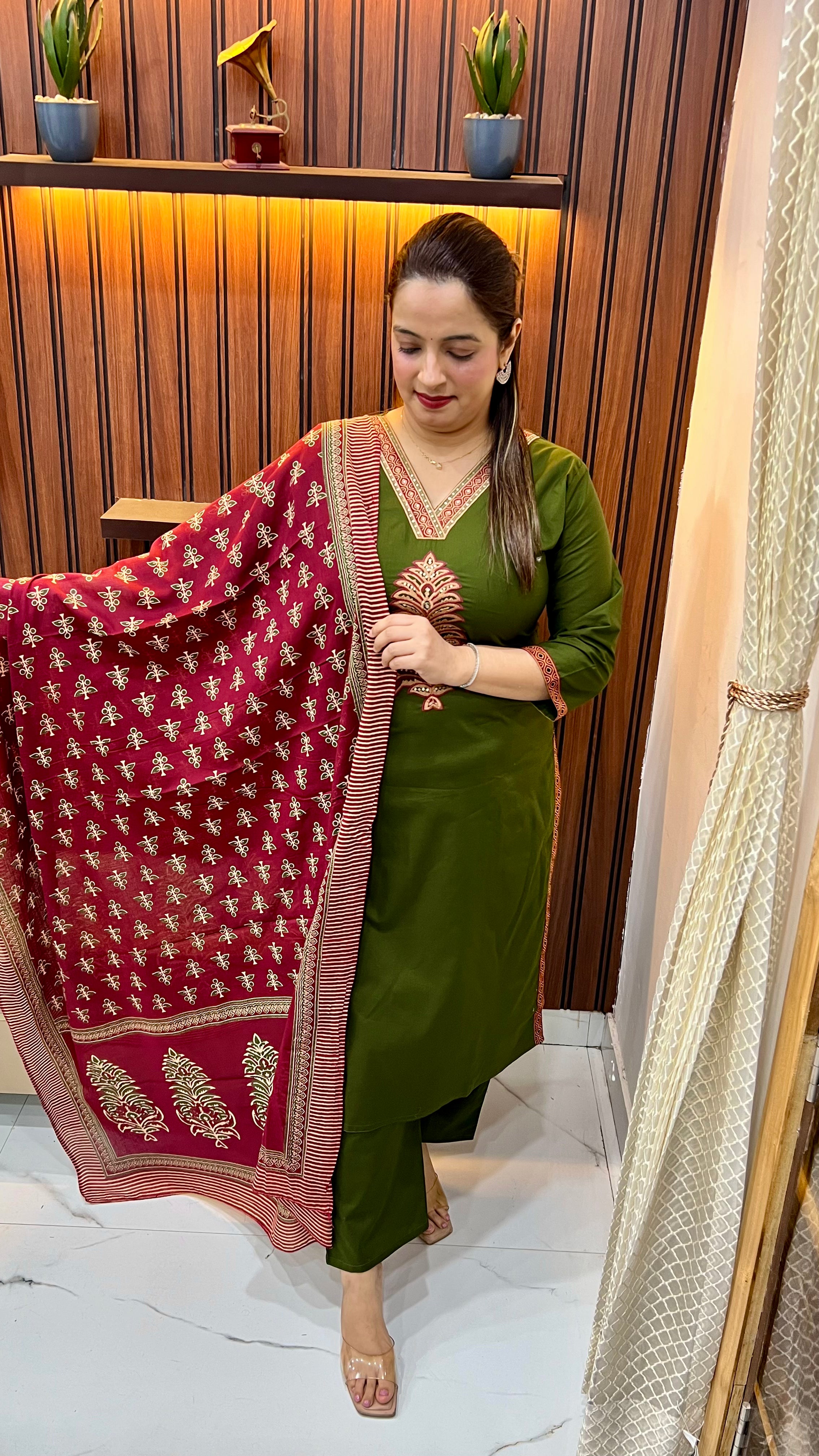 Elegant Pure Cotton Embroidered Suit