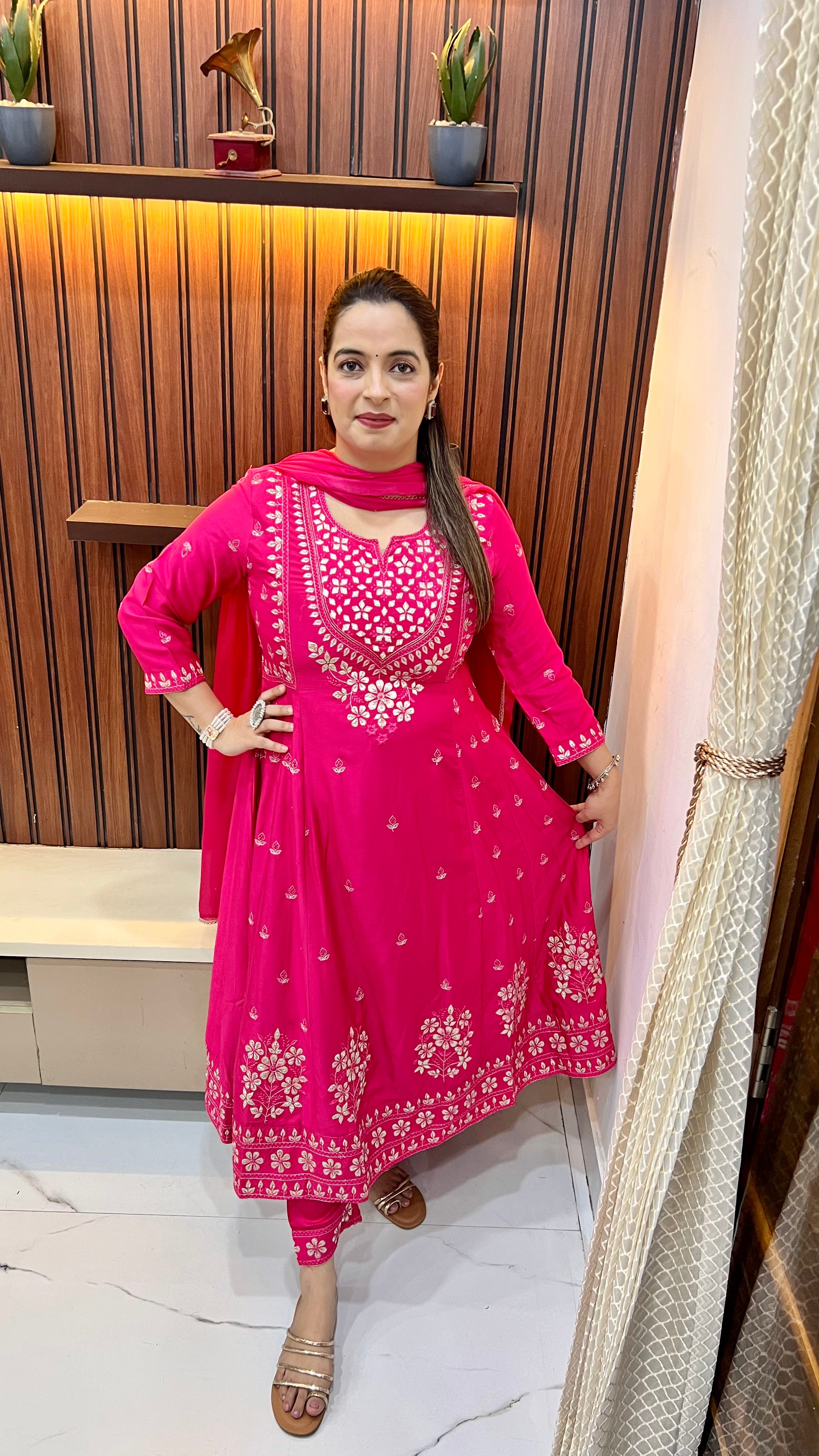 Party Wear Rayon Suit (Model Wearing Size L) — Jacket Style with Embroidery