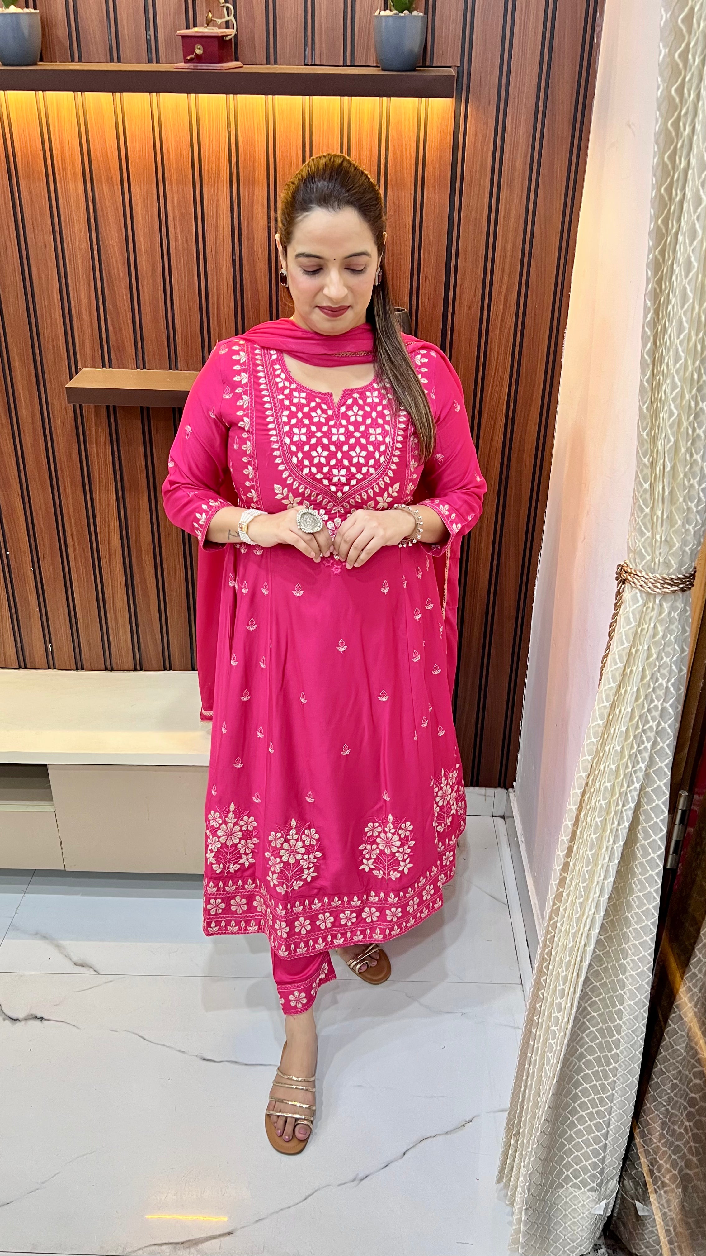 Party Wear Rayon Suit (Model Wearing Size L) — Jacket Style with Embroidery