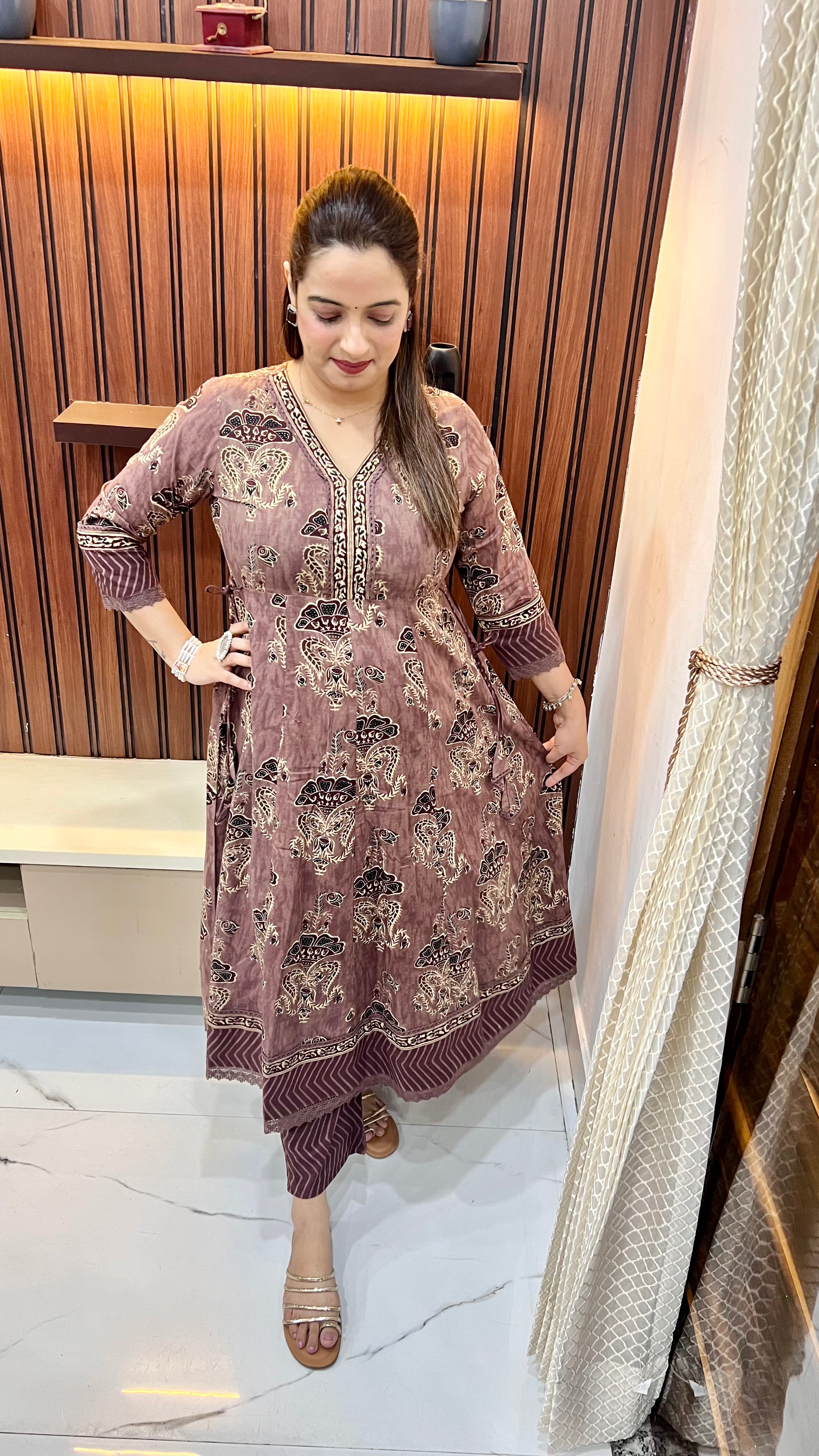 Pure Mul Cotton Anarkali Suit (Model Wearing Size L) — Hand Embroidery with Handmade Tassels