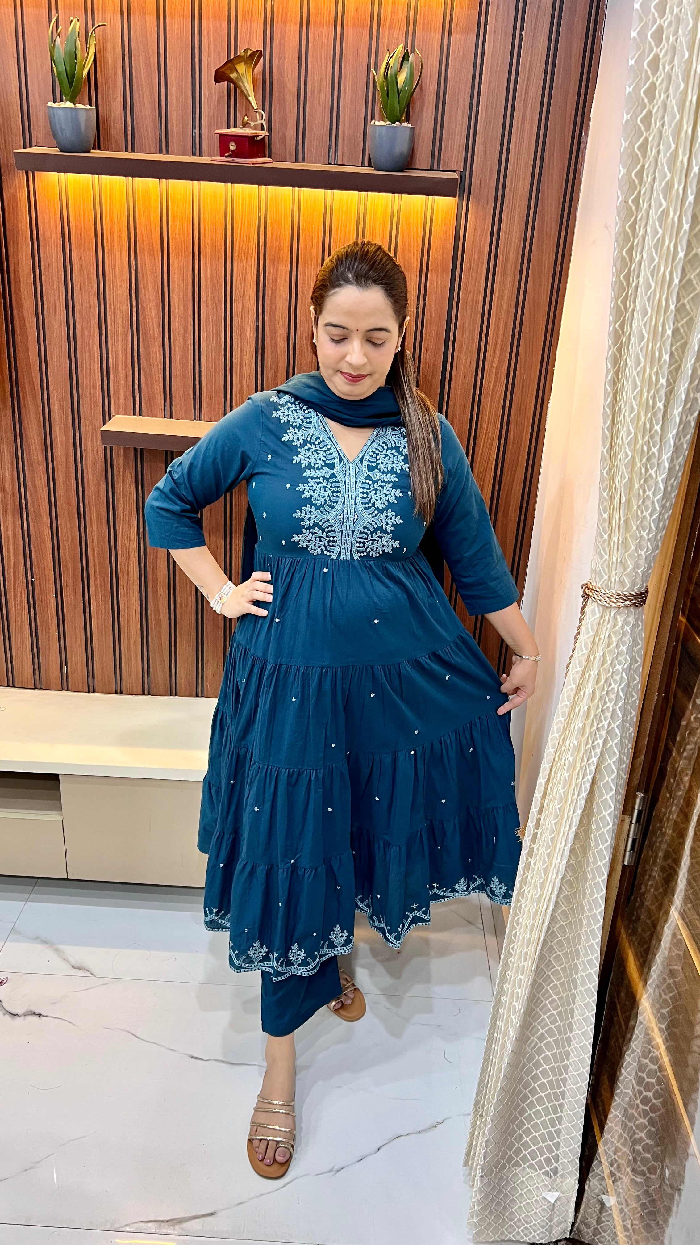 Pure Cotton Anarkali Suit with Embroidery Work