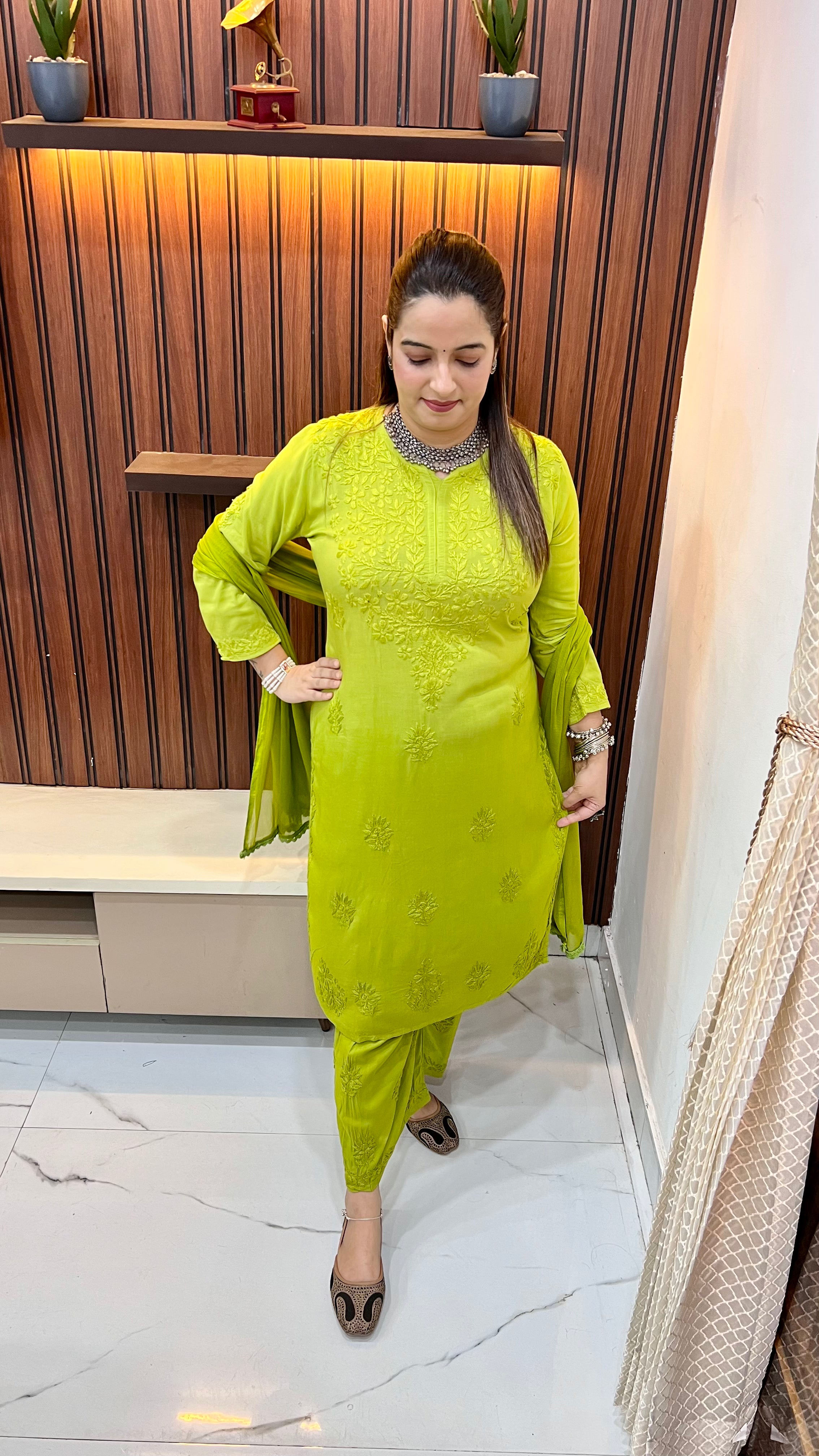 Pure Modal Chikankari 3-Piece Suit with Pure Chiffon Dupatta