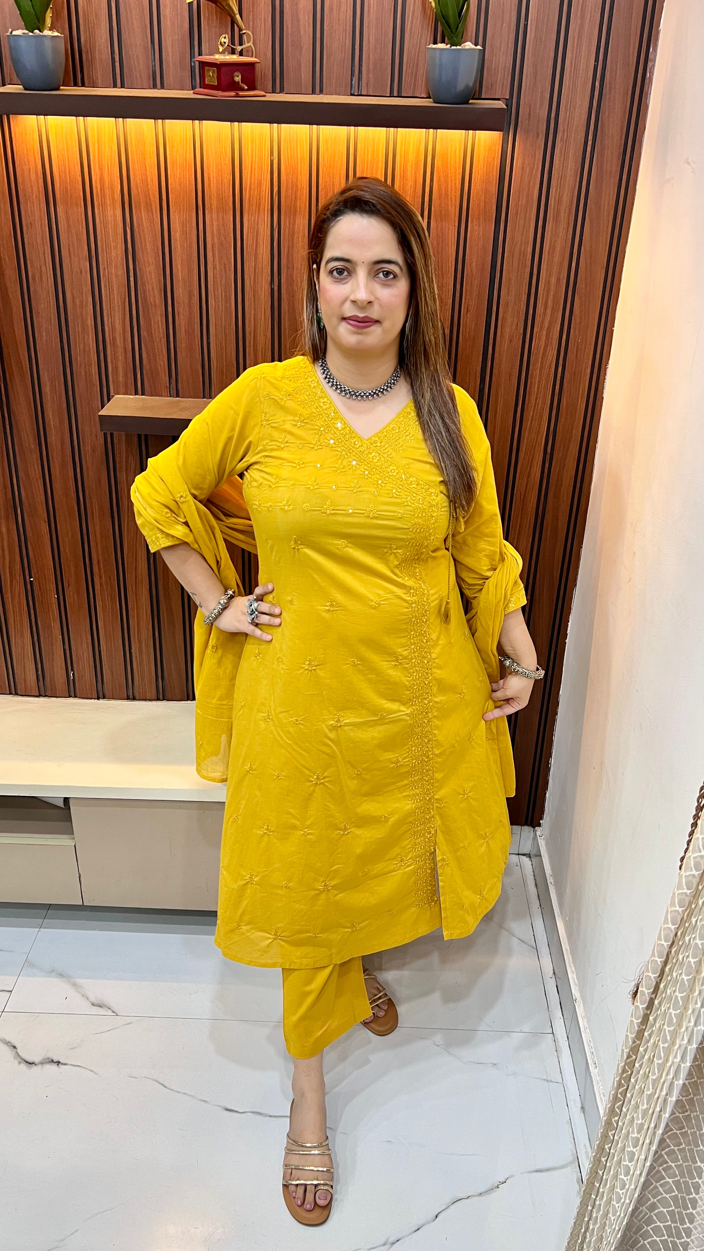 Pure Cotton Angrakha Suit with Lucknawi Work