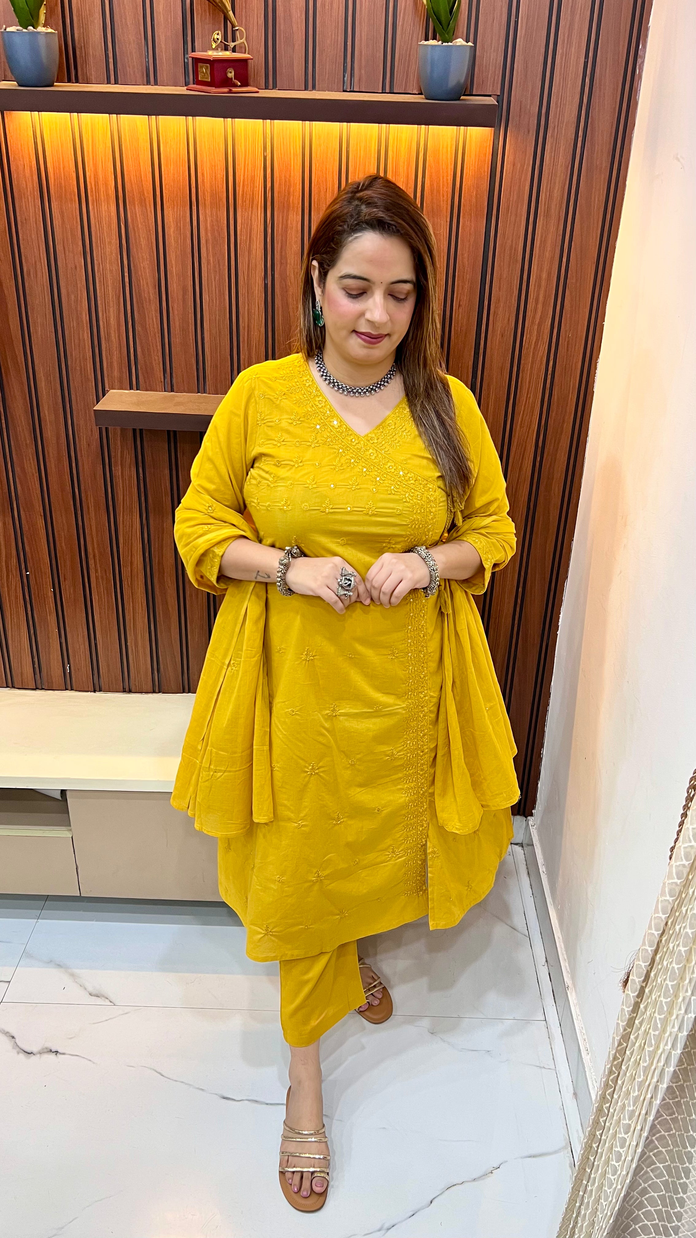 Pure Cotton Angrakha Suit with Lucknawi Work