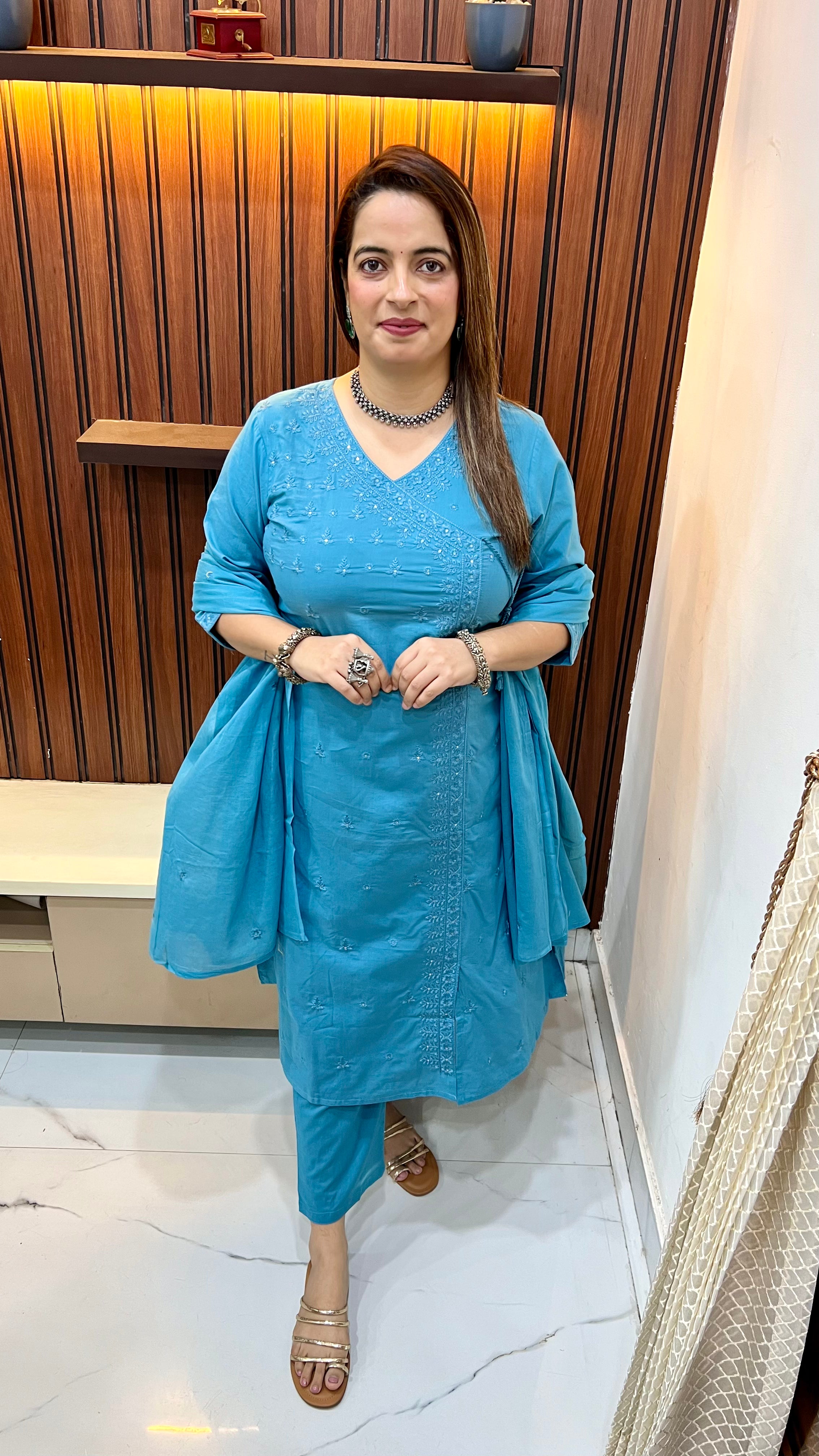 Pure Cotton Angrakha Suit with Lucknawi Work