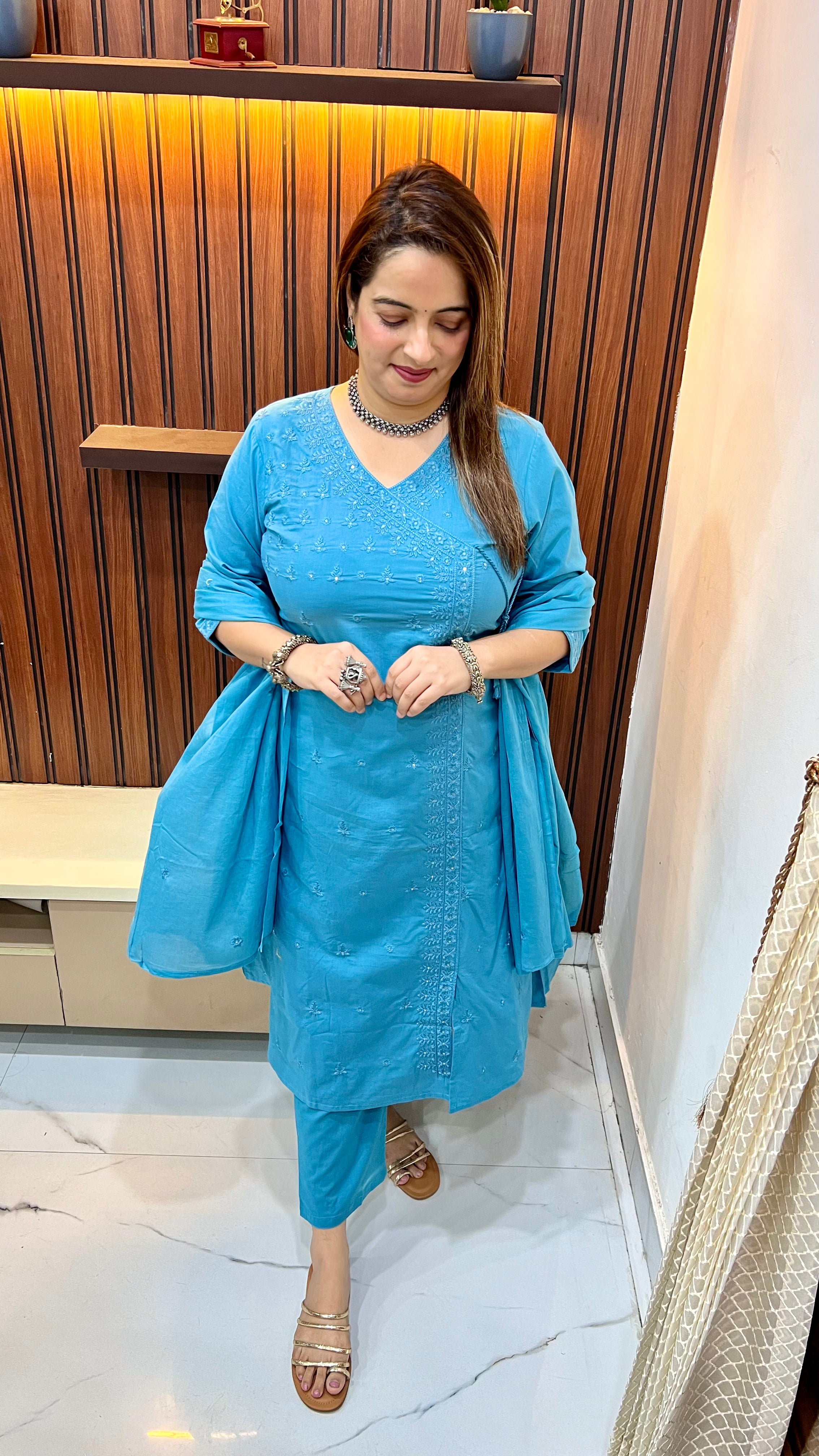 Pure Cotton Angrakha Suit with Lucknawi Work