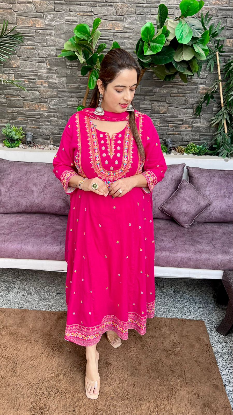 Pure Crush Cotton Anarkali with Cotton Lining & Hand Embroidery