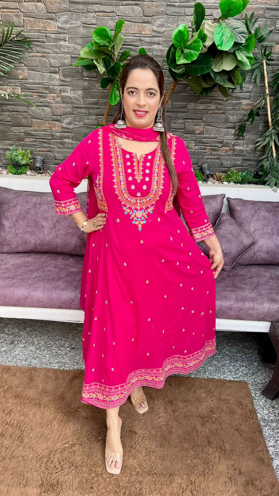 Pure Crush Cotton Anarkali with Cotton Lining & Hand Embroidery