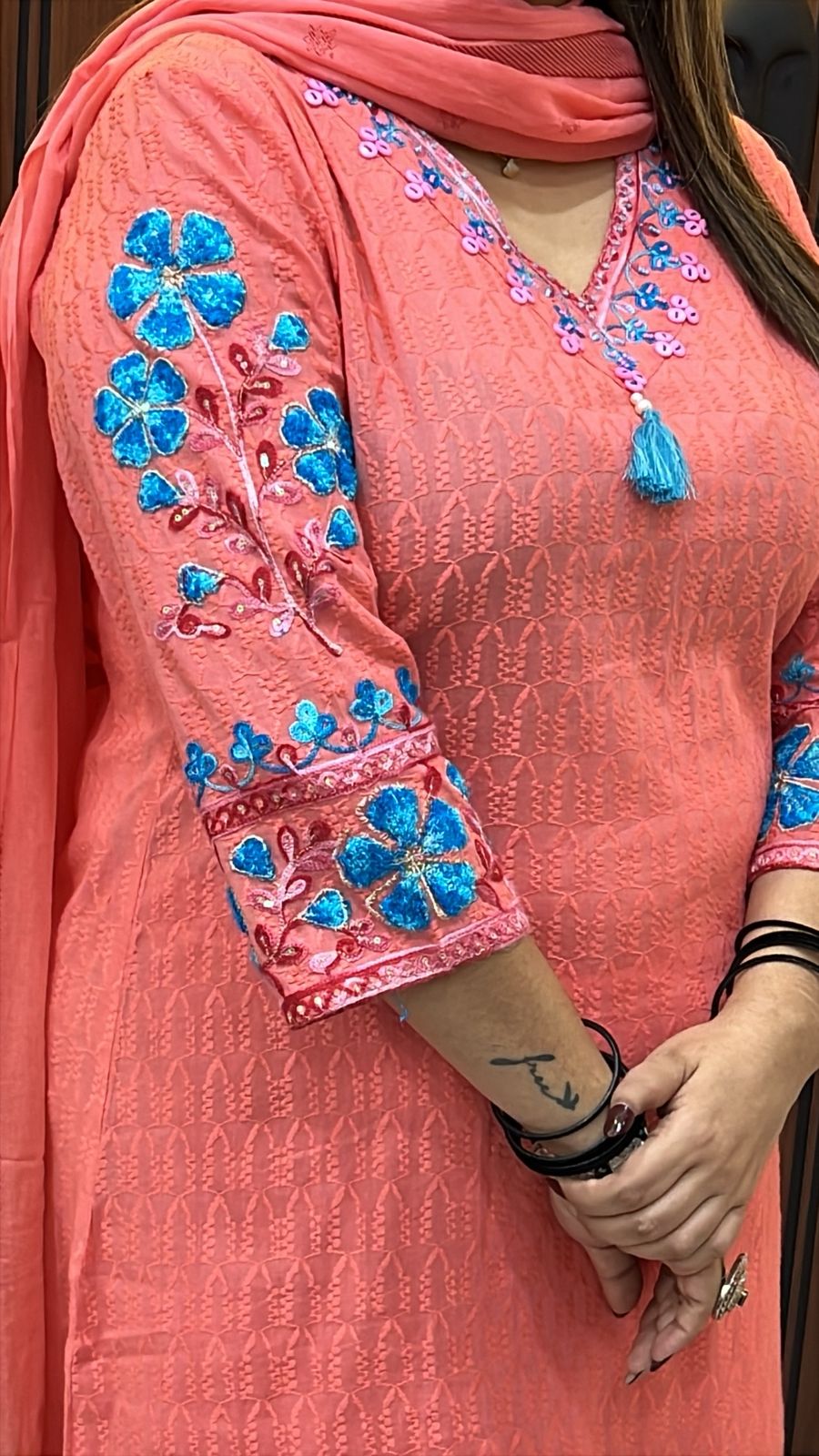 Straight Pure Cotton Suit with Kashmiri Kadhai – Office Wear