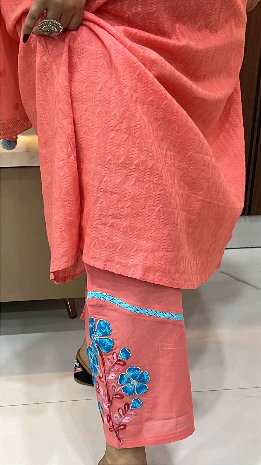 Straight Pure Cotton Suit with Kashmiri Kadhai – Office Wear