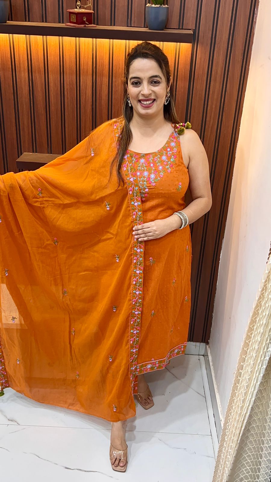 Pure Cotton Straight Spaghetti Suit with Hand Embroidery – Office Wear