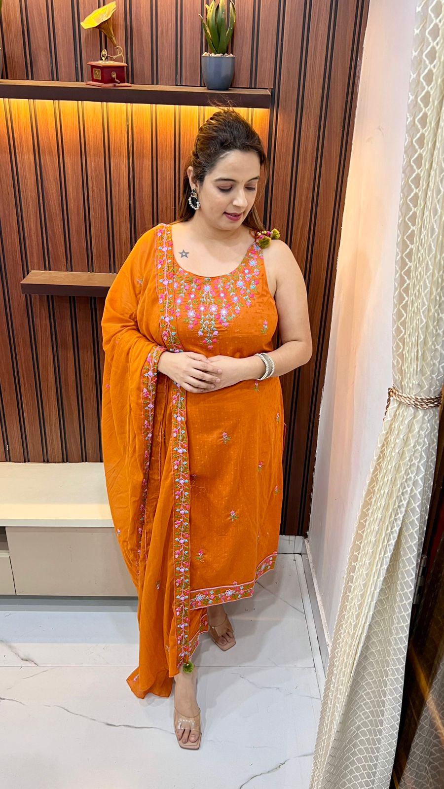 Pure Cotton Straight Spaghetti Suit with Hand Embroidery – Office Wear