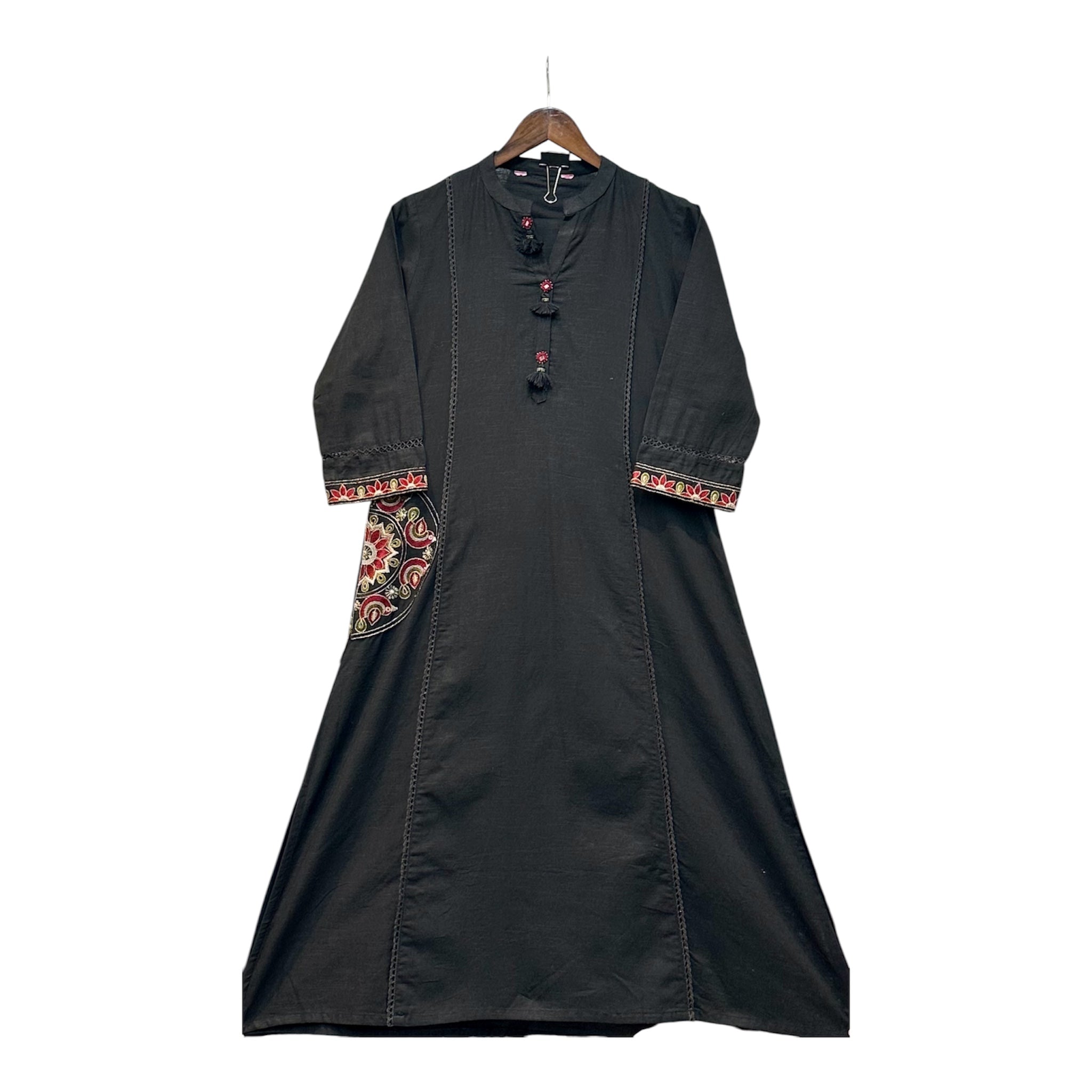 Pure Cotton A-Line Suit with Mirror, Cut-Dana & Lace Detail