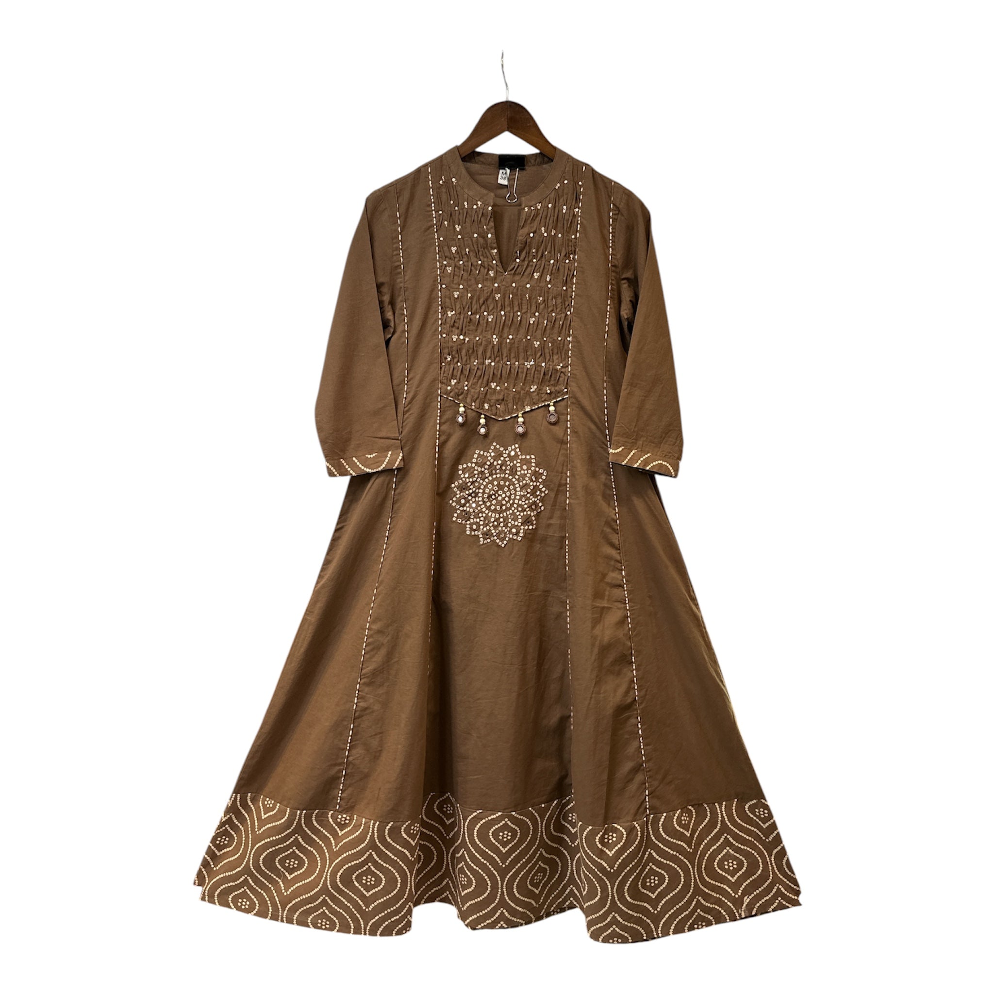 Bandhani-Inspired A-Line Suit with Pin-Tuck & Mirror Accents