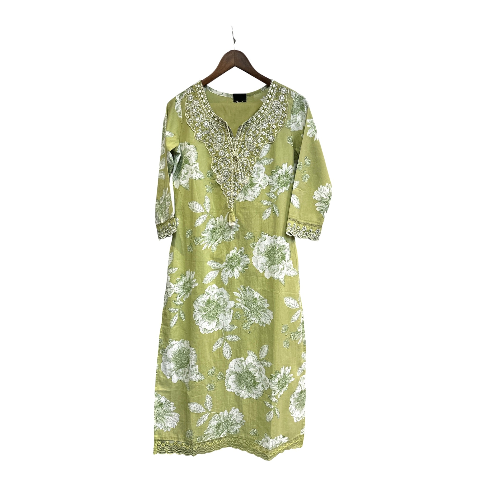 Pure Cotton Floral Print Suit with Mirror & Cut-Dana Work