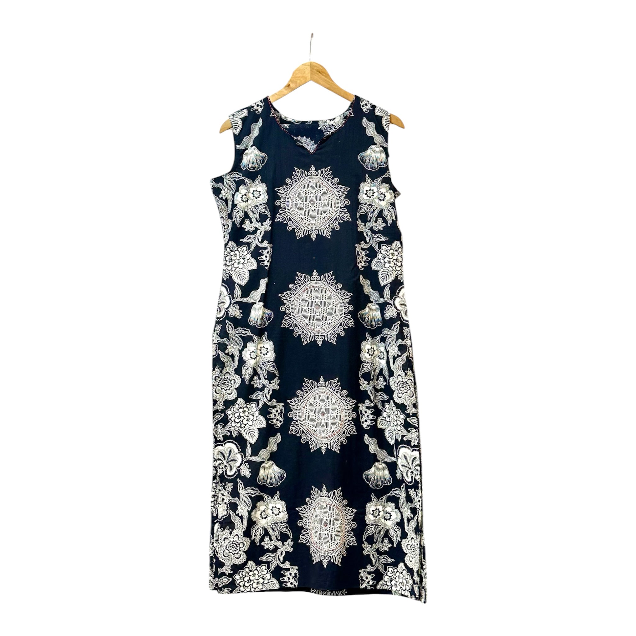 Pure Cotton Block Printed Suit with Katha, Sequence & Mirror Work